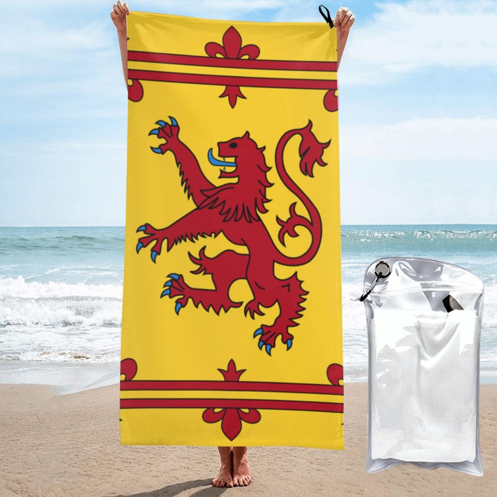 peiyeety Scotland Scottish Rampant Lion Microfiber Beach Towel Extra Large 31.5"X63"-Quick Dry Lightweight, Compact Fast Drying Towel for Travel, Swimming Pool