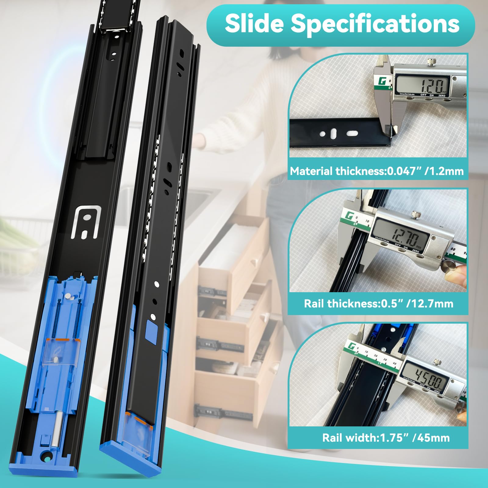 Soft Close e Push to Open Q235 Laminato a Freddo Acciaio Tre Sezione Slides