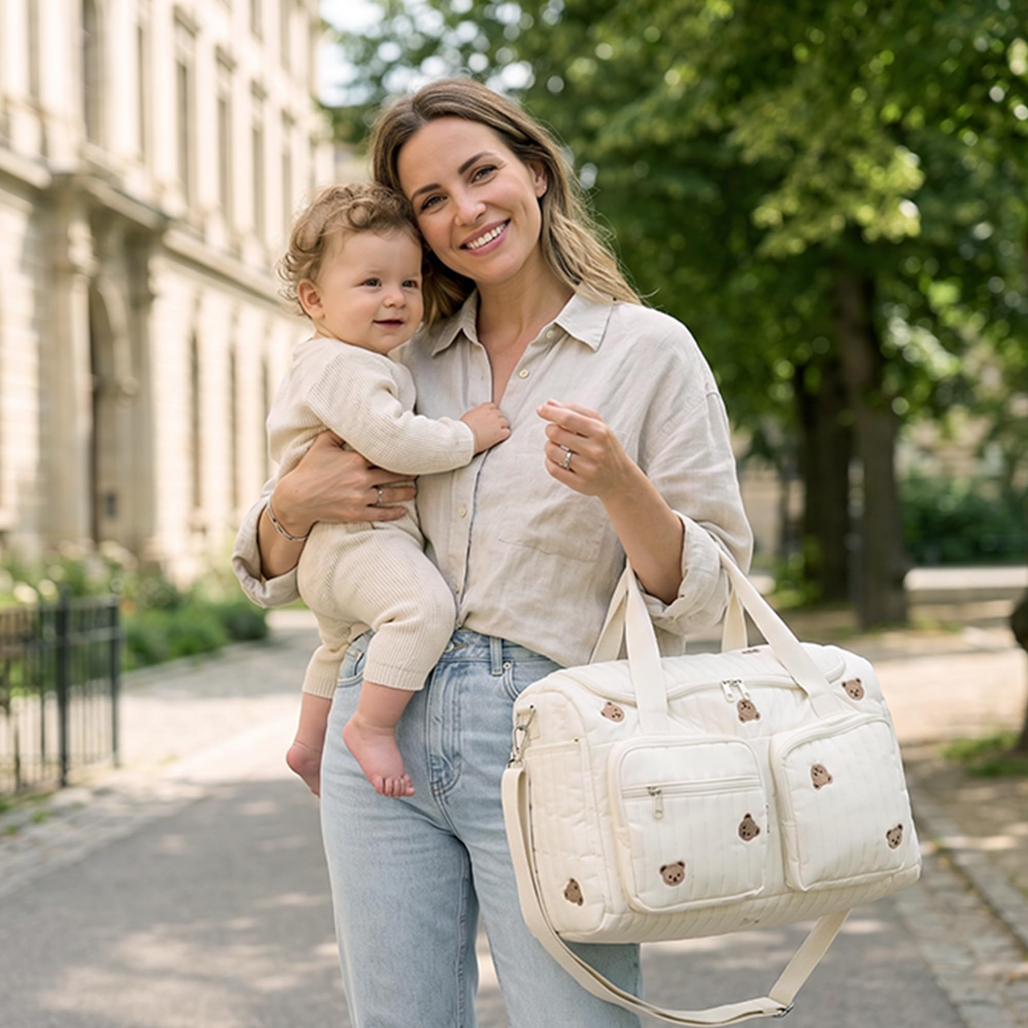 Borsa Ospedaliera per Neonati, Grande Capienza, Modello Orsetto Teddy Bear, Borsa per Mamma, Viaggio, Duffle Charmant, Bagaglio Weekender Femminile, Borsa per Ospedale, Pannolini per Bambini