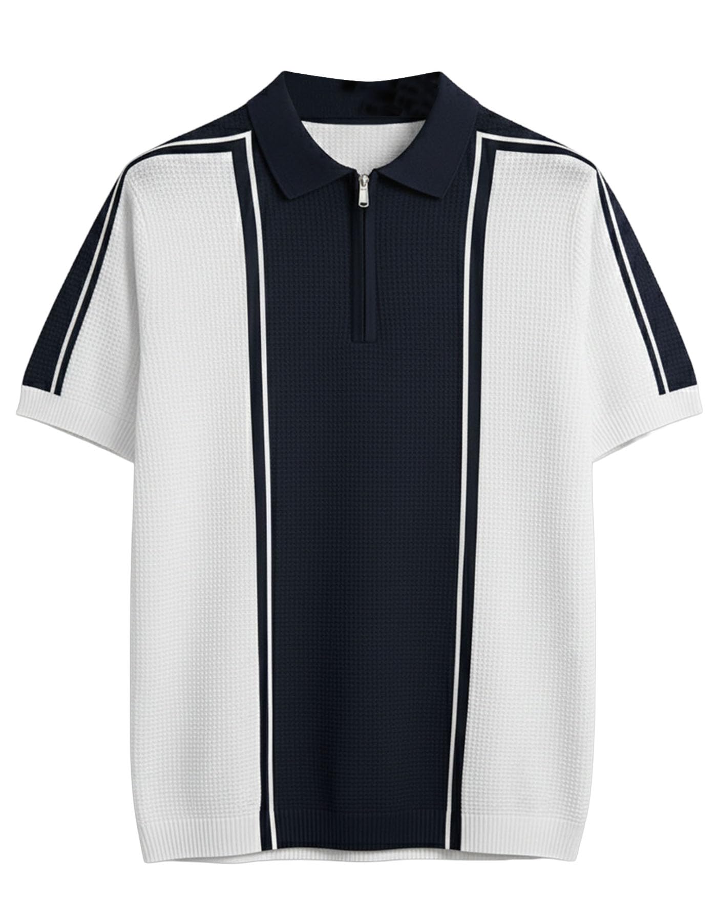 AUSK Men's Beige Polo Neck T-Shirt Navy Blue&White_A59 - Image 1