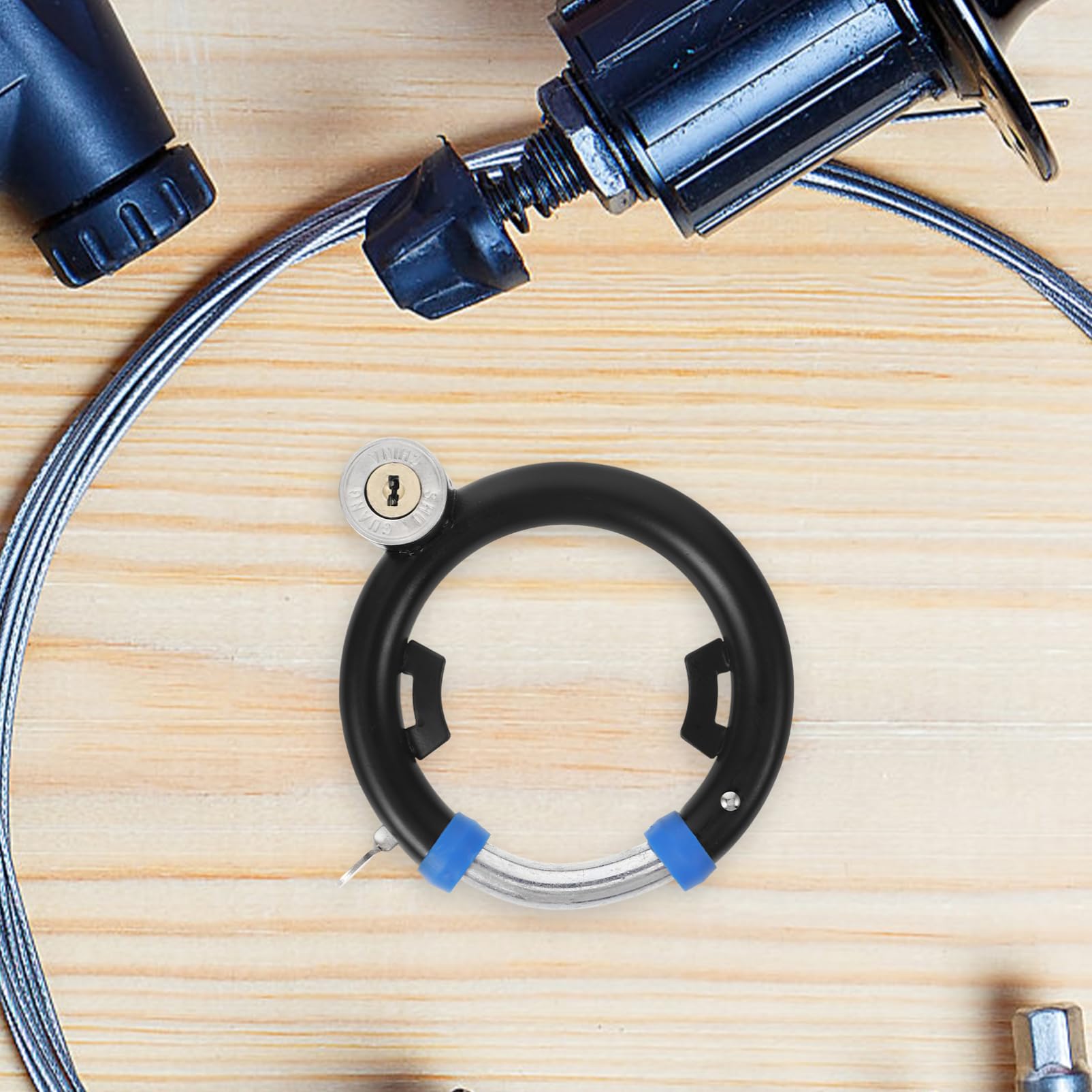 Lucchetto Antifurto per Bicicletta Rotondo in Acciaio Inox Nero | Set 1 Pezzo con Chiavi e Supporto, per Mountain Bike e Scooter Elettrico, Uso Outdoor e Cycling