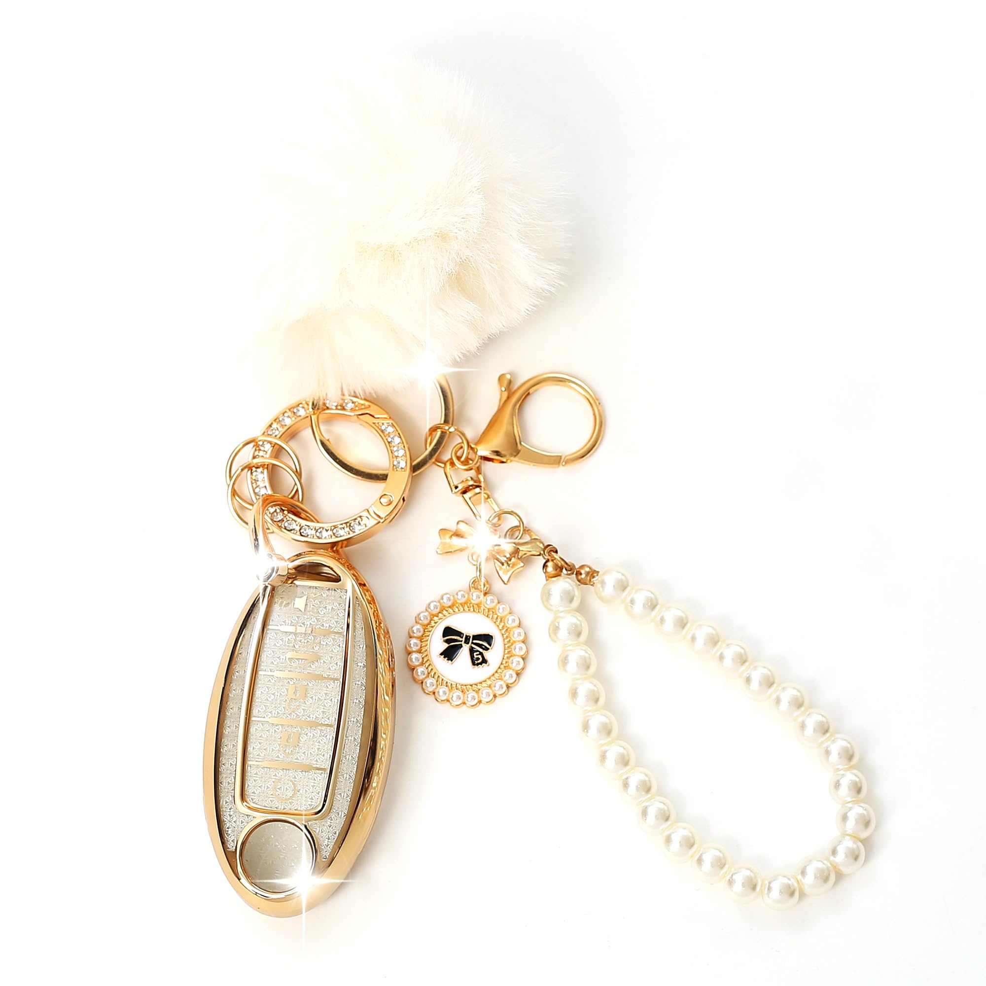 YILINXI Compatible with Nissan Key Fob Cover with Pom Pom Keychain, Car Key Shell for Altima Rogue Sentra Pathfinder Frontier Maxima Titan Murano