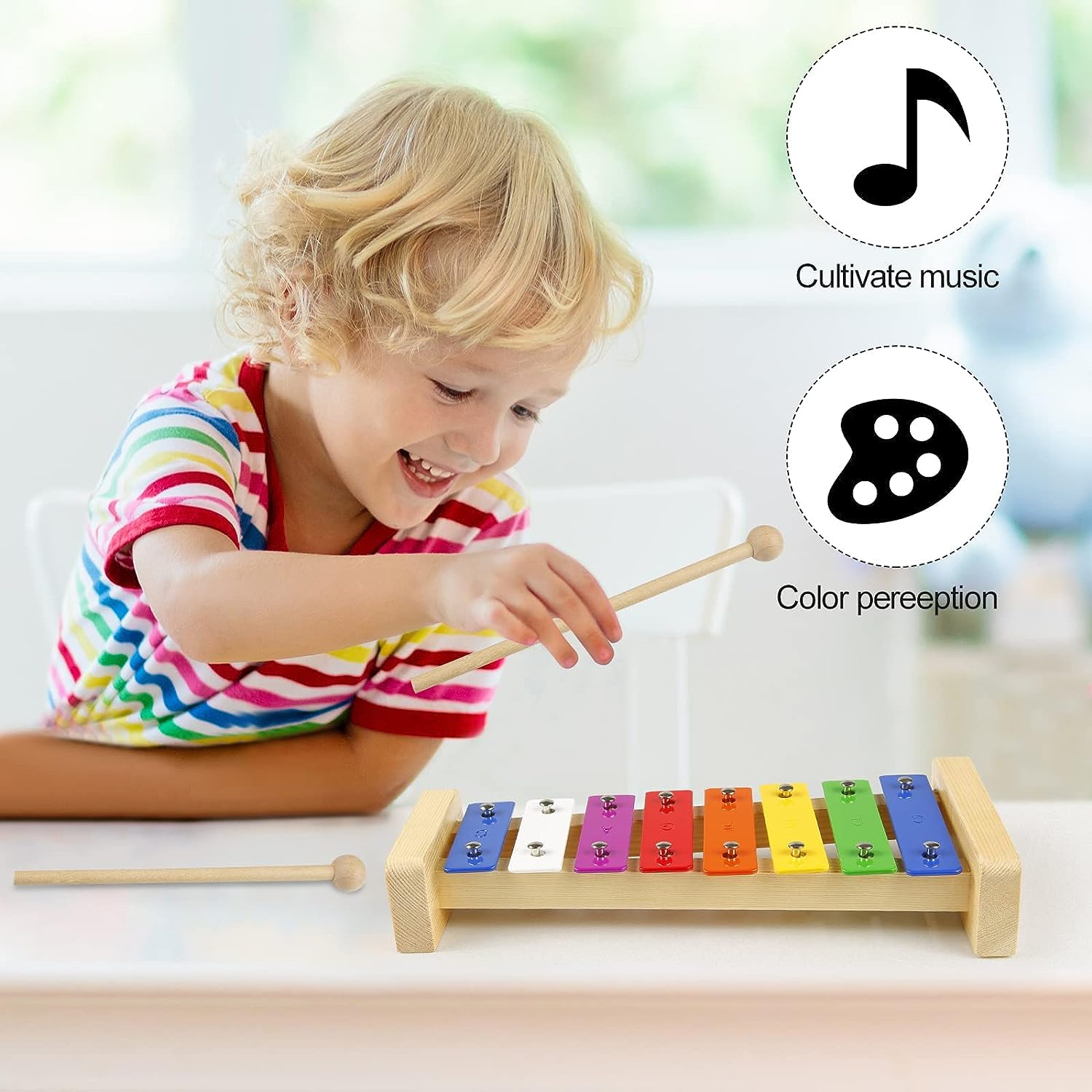 Xylophon für Kinder, Xylophon Glockenspiel Holz, Rhythm Musikinstrumente, Xylophon mit 2 Schlägel für Erwachsene Kinder Glockenspiel Spielzeug Geschenk (Packung mit 6)