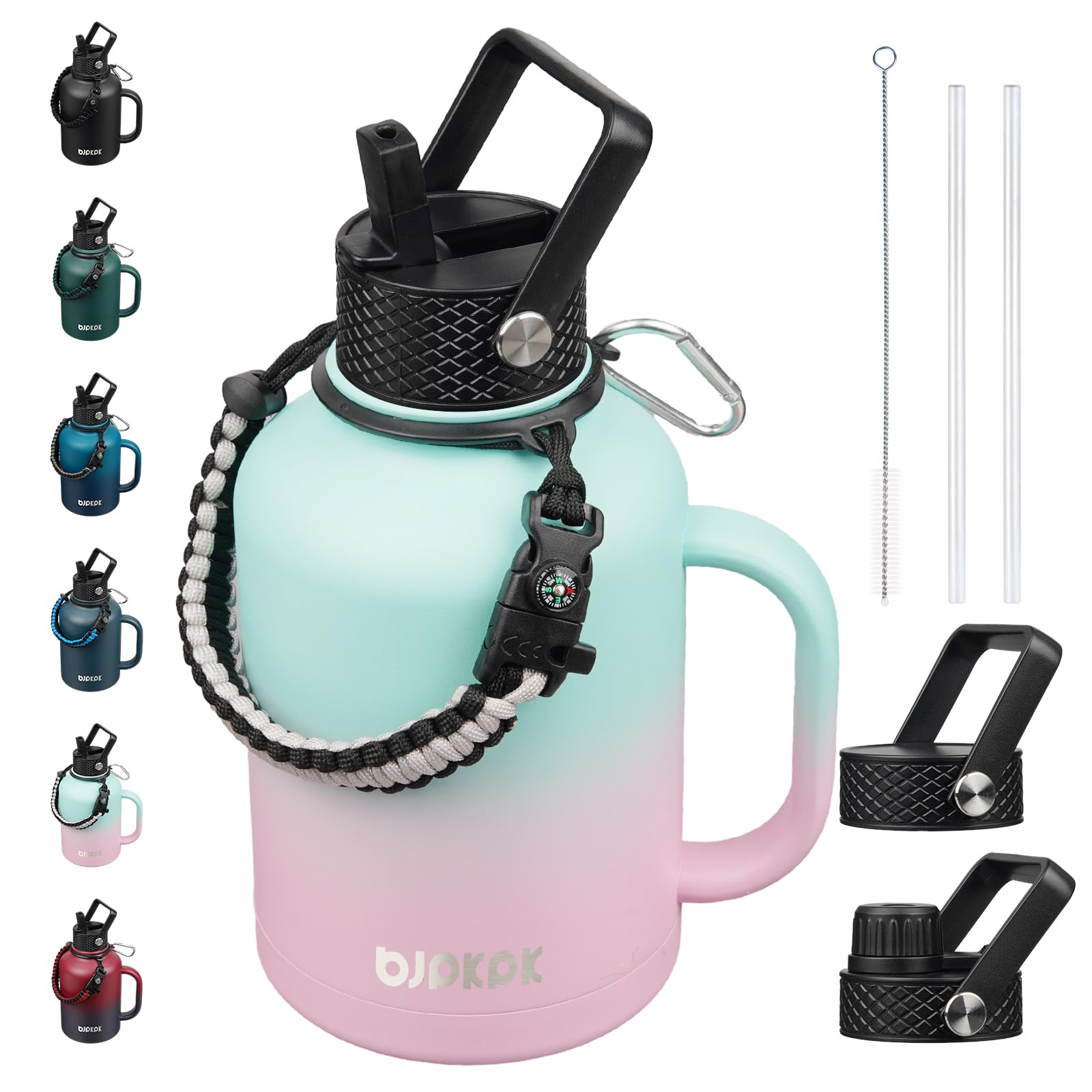 BJPKPK 50oz Insulated Water Bottle with Straw Lid Stainless Steel Water Jug