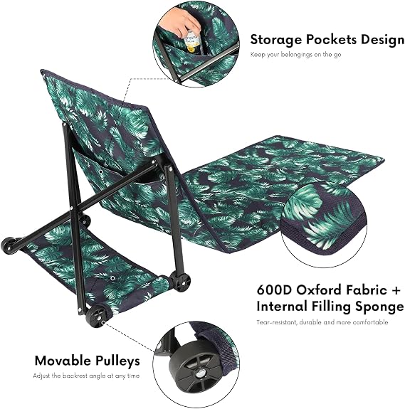 Portable Beach Chair with Backrest, Lightweight Reclining Mat for Outdoor