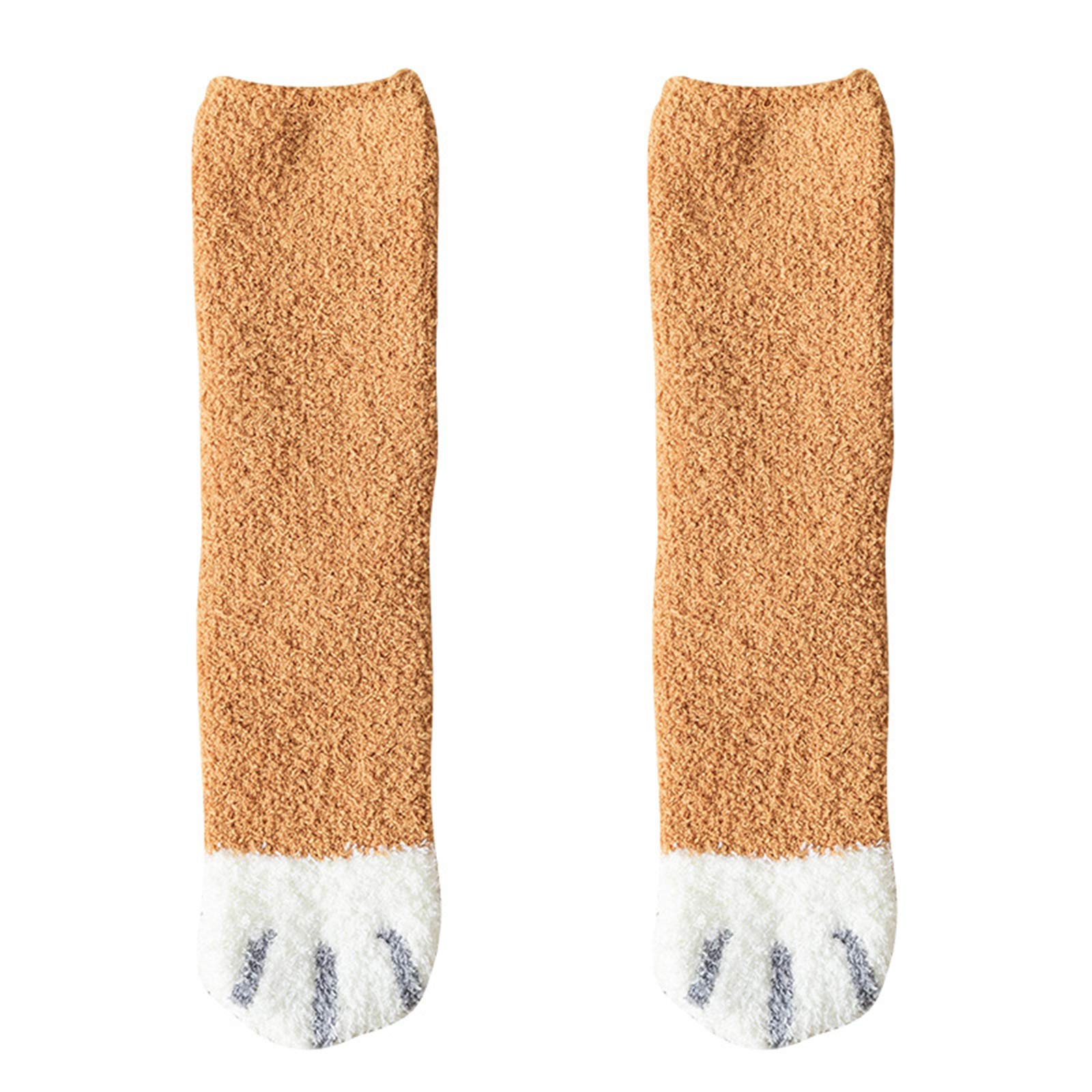 CiKiXZ Women Winter Indoor Home Sleeping Gril Thickening Winter Fluffy Fuzzy Warm Slipper Socks Cute Meow Cat Paws Print Hosiery Anti-Skid Socks (Yellow, 1 Pair)