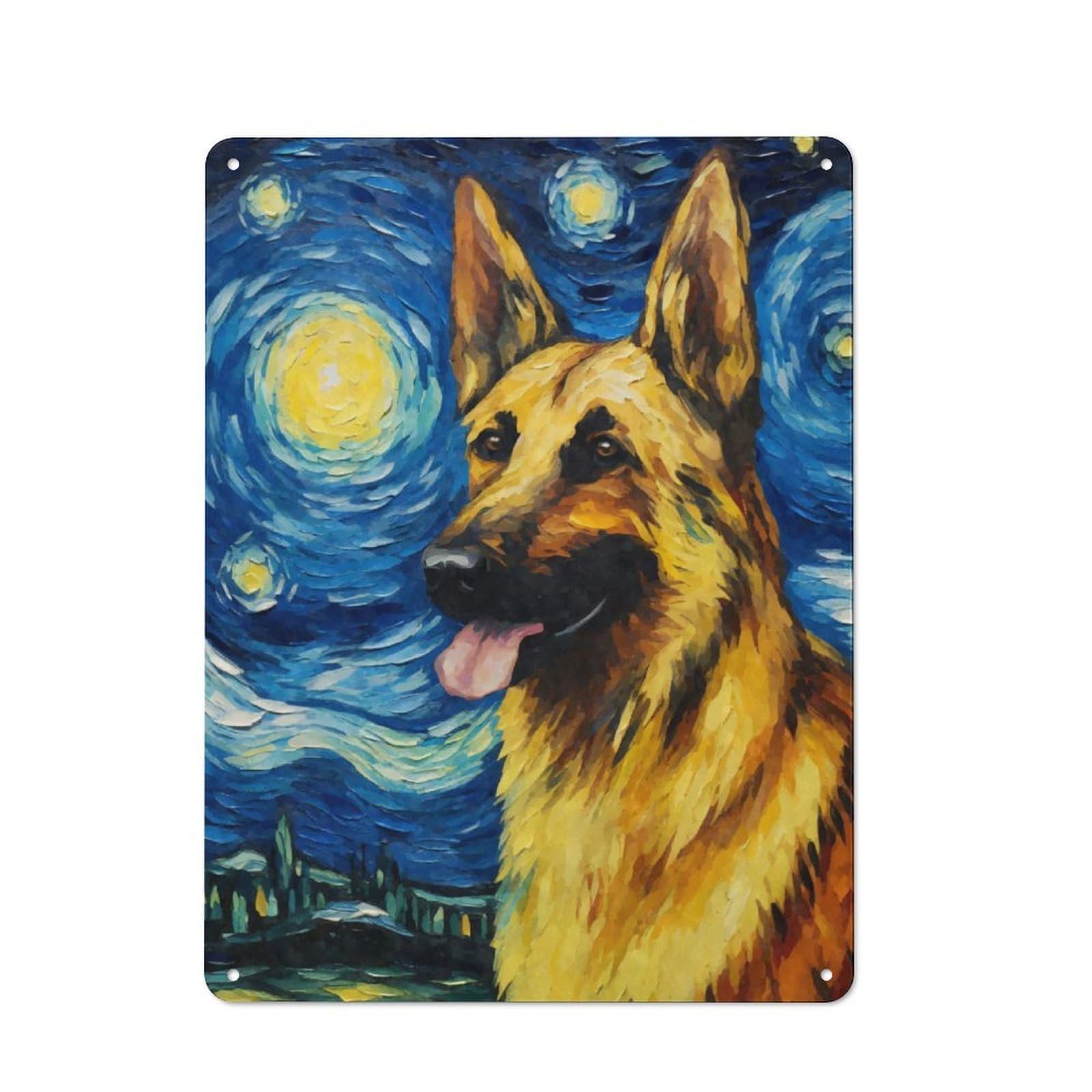 Junmoney German Shepherd Night Retro Metal Plaque 40X30cm For Lounge Or Reading Corner, Winter Wall Decor For Reading Corner Decorators