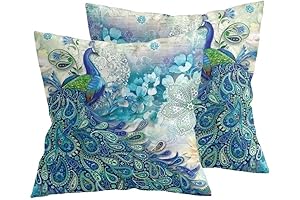 Teal Peacock Throw Pillow Covers Set of 2