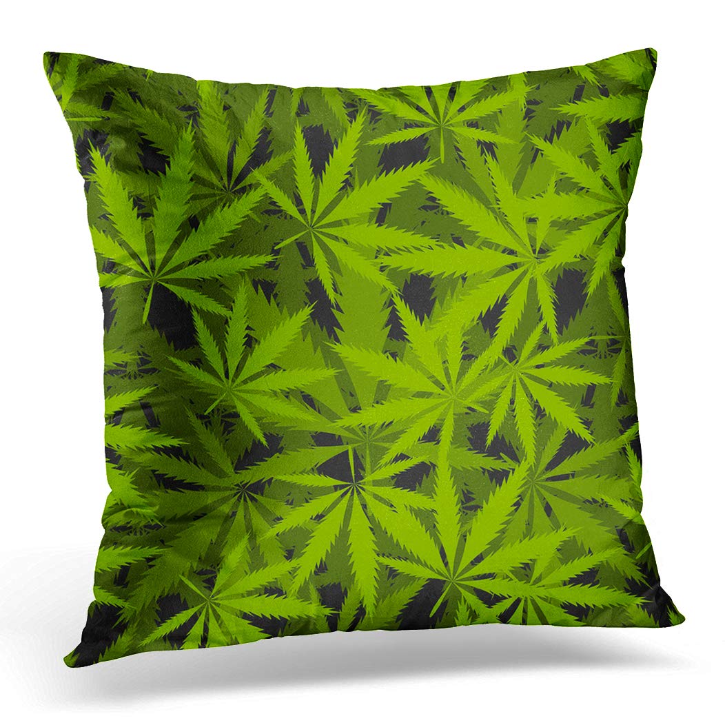 Awowee Color 1 Cushion Cover 45X45cm/18X18inches Marijuana Leaves Pattern Cannabis Plant Green Dense Vegetation Home Decor Throw Pillow Cover Square Pillowcase For Bed Sofa
