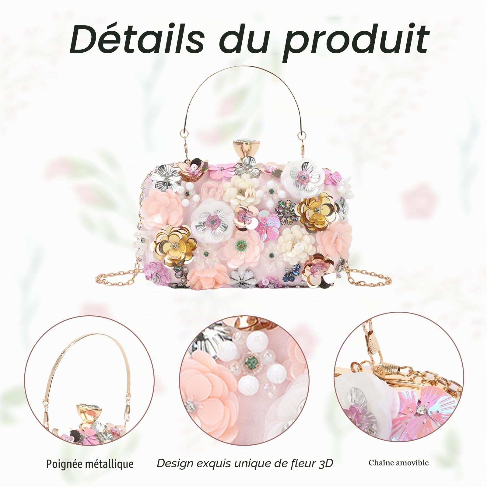 LHHMZ Sac à main fleuri pour femme, Sacs à fleurs faits à la main,Sacs à main pour mariage de la mariée