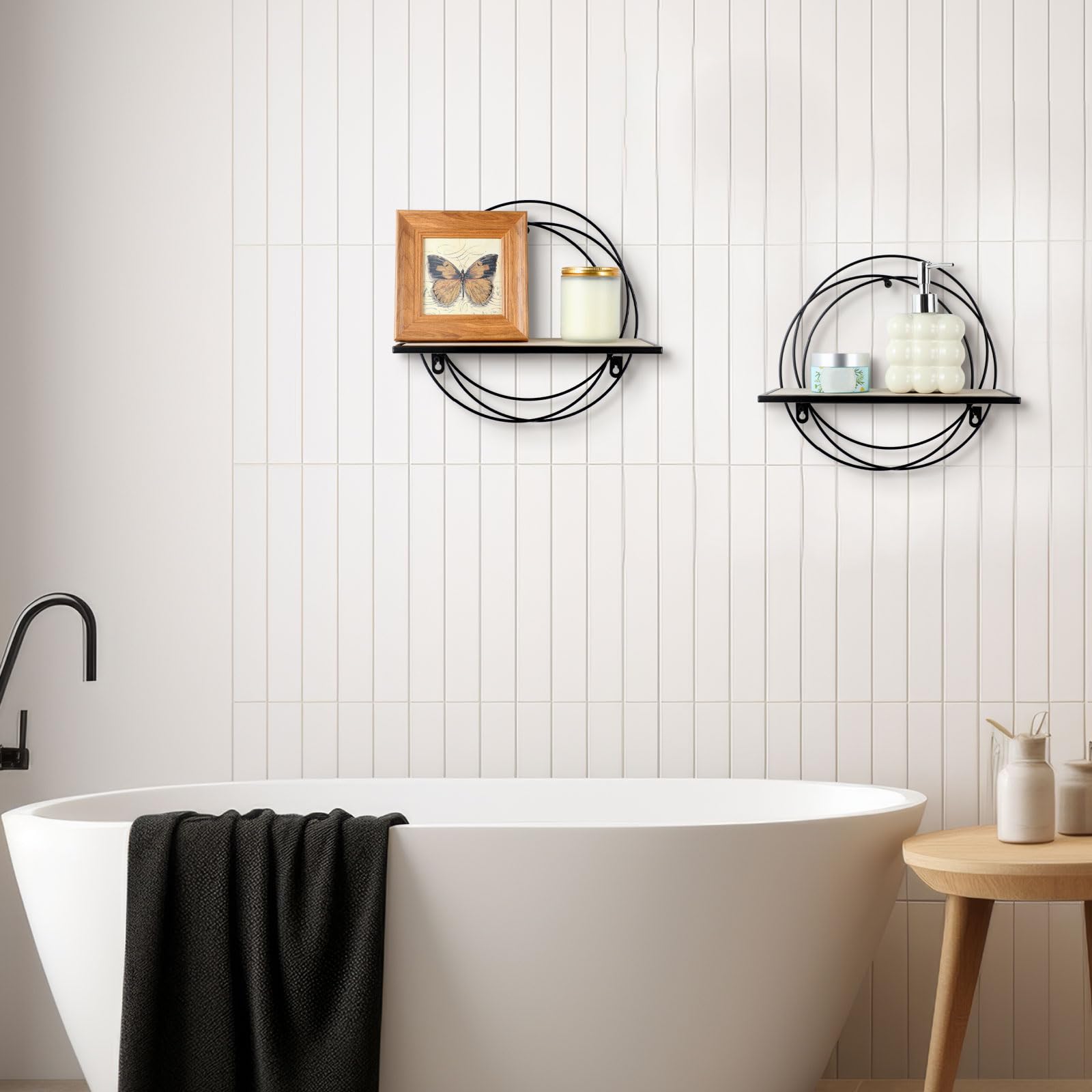 Yaocom 3 Stück Schweberegale, Wandmontage, Hängeregal mit Metalldraht und Holz, faltbares rundes Regal, Wanddekoration für Aufbewahrung, Schlafzimmer, Badezimmer, Wohnzimmer, Küche, Büro