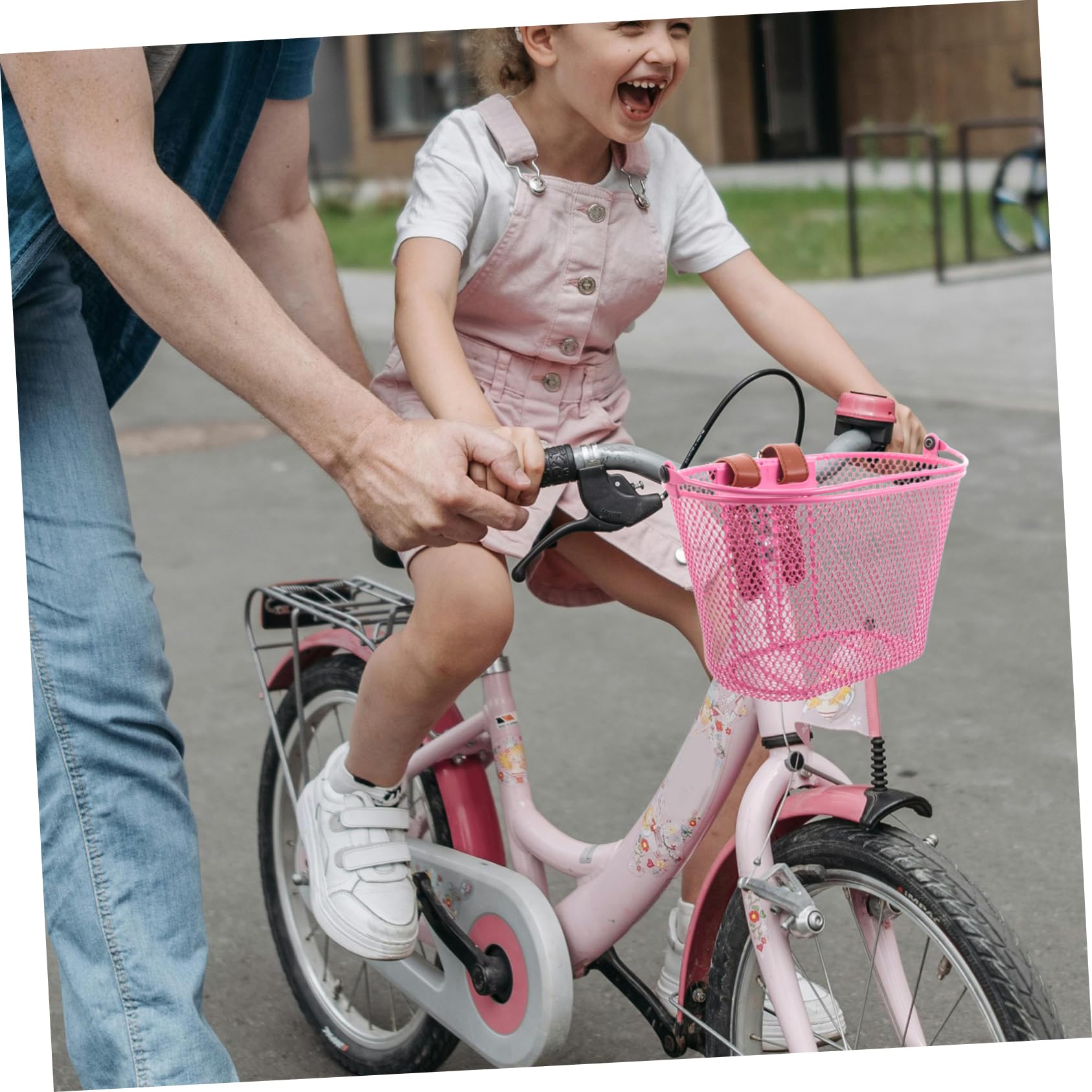 WOONEKY Cesta Metálica para Bicicleta Infantil Rosa de Manillar Delantero