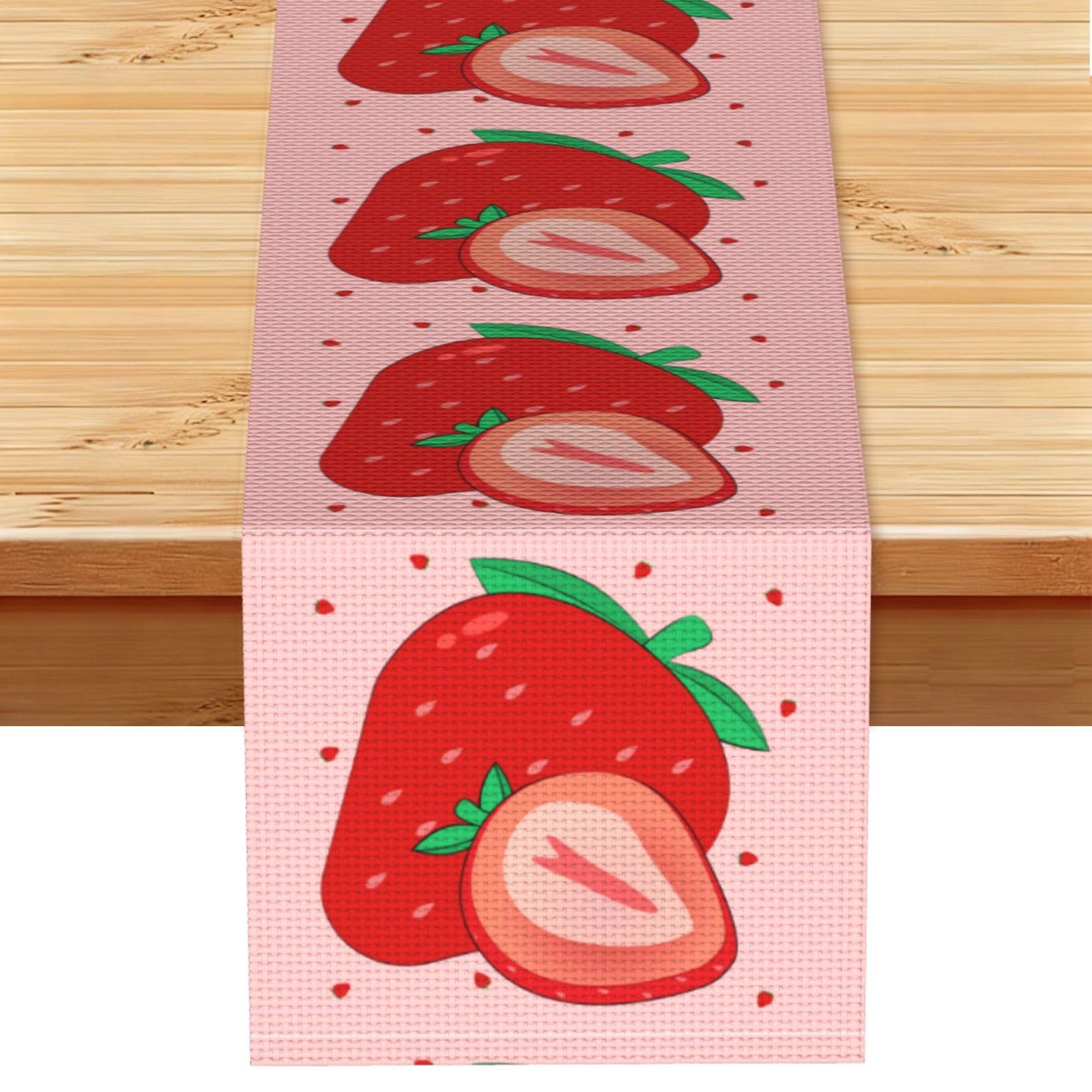 cartoon strawberry Table Runner 13x72 Inch Dining Decor