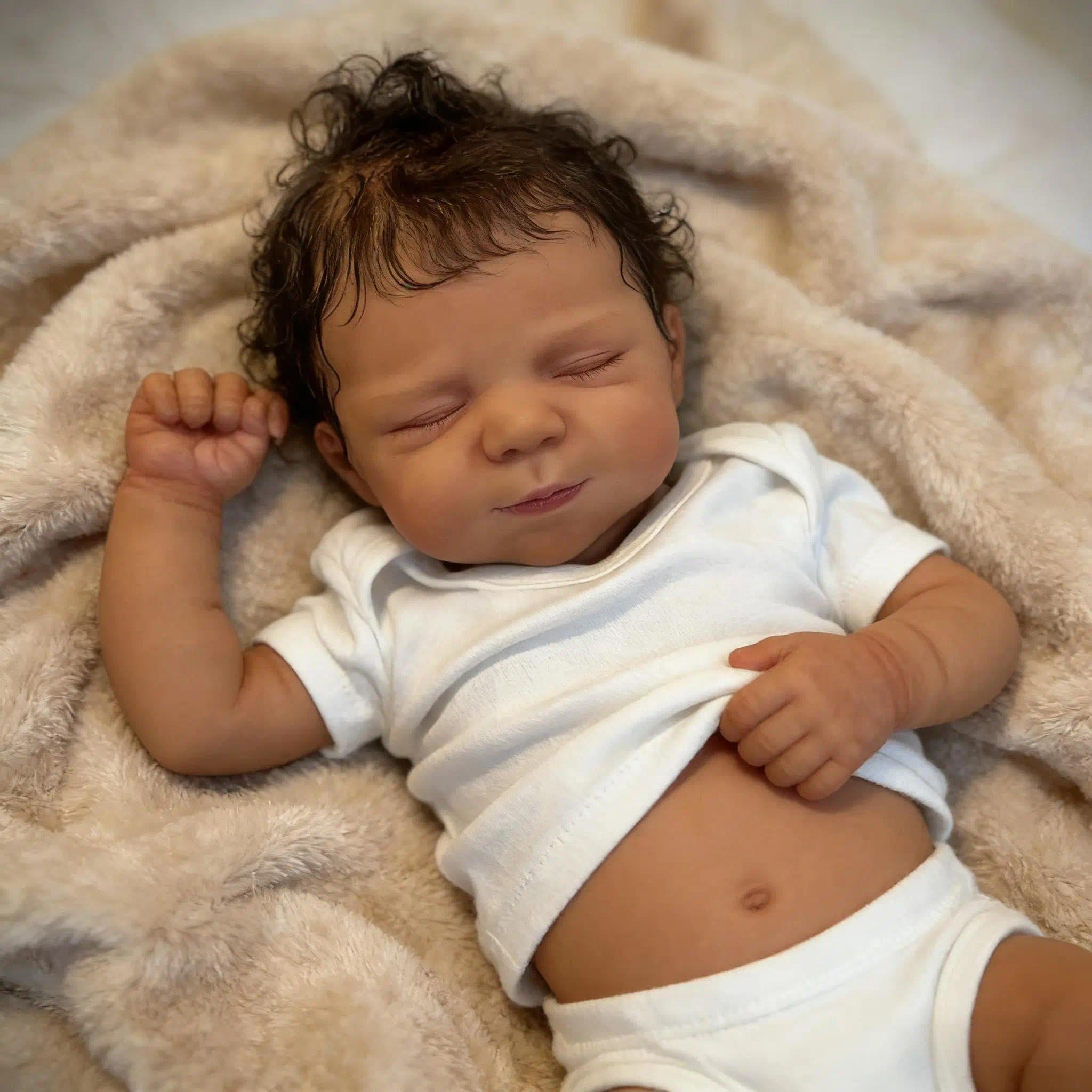 Zero pam Reborn Baby Lebensecht Mädchen, 48 cm Schwarze Reborn Puppe Mit Haaren, Lebensechte Dunkelhäutige Puppe Echt Wie EIN Baby, Reborns Babypuppen Mit Weichem Körper