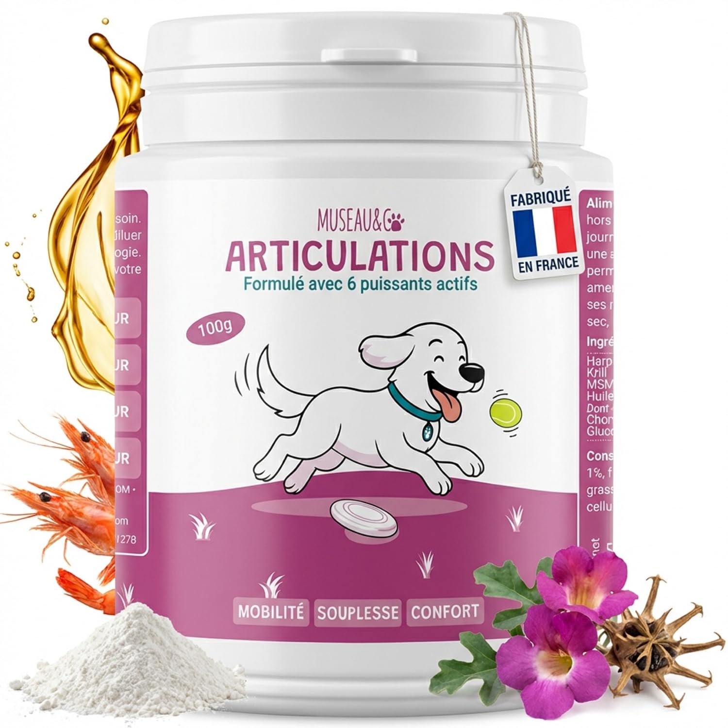 Articulations Chien Chat - Complément Alimentaire Anti-Arthrose - Harpagophytum Glucosamine Chondroïtine MSM Krill - Mobilité & Souplesse - Formulé par des Vétérinaires - Fabriqué en France