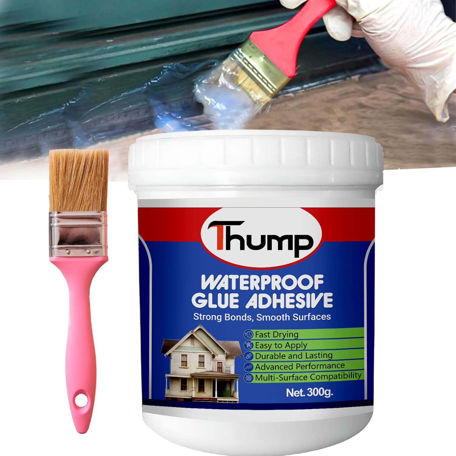 Thump Crack Seal Glue with Brush Transparent Waterproof Cracks Filler Paste for Roof Water Leakage Solution Wall Bathroom Tiles Home Repairs Kitchen Sink Gaps Sealant (300gm, Pack of 1)