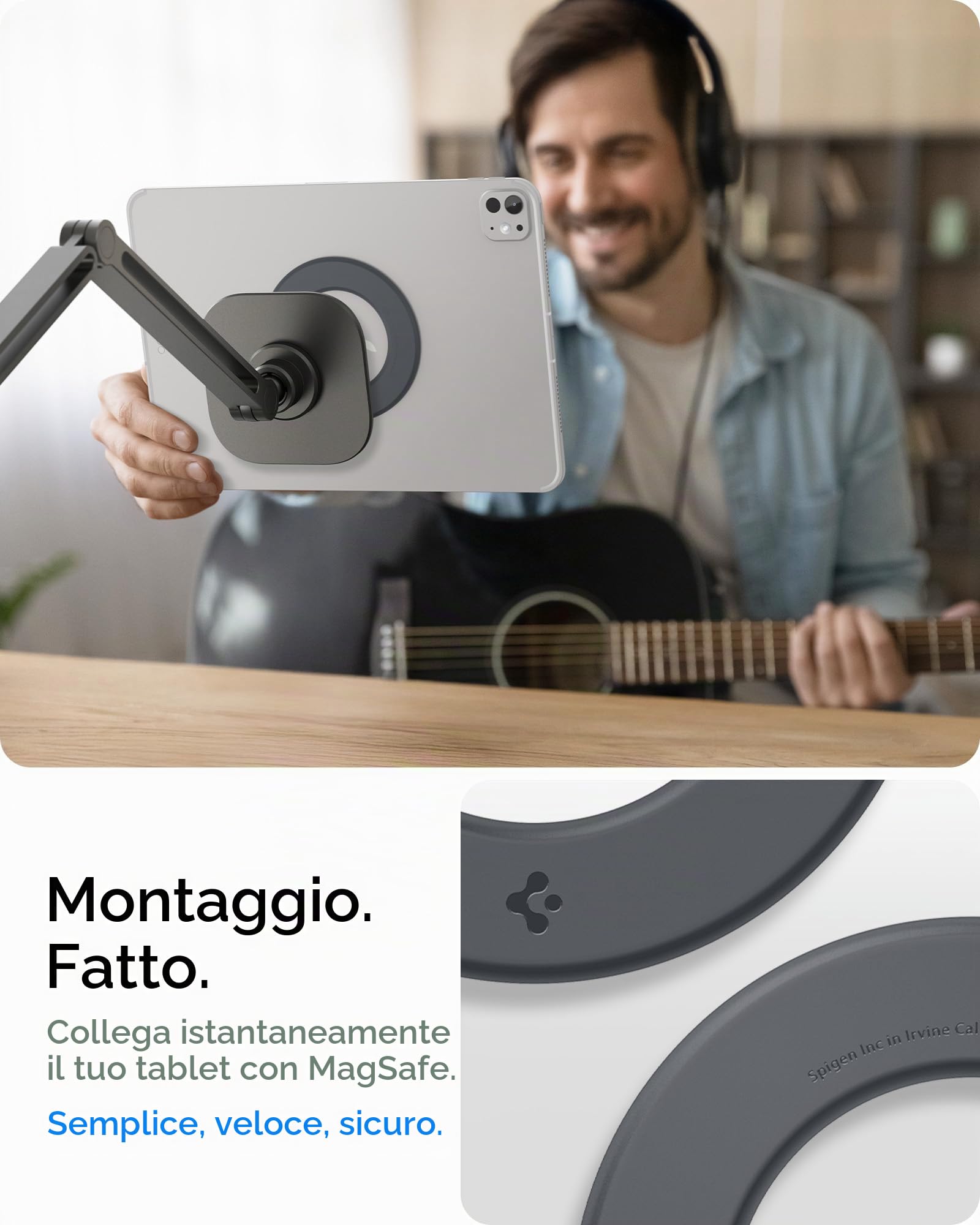 Spigen OneTap Supporto Tablet da Tavolo e Letto [Anello Metallico Incluso] Flessibile con Braccio Articolato, Rotante a 360° per iPad Pro Air Mini A16 M3 M4 M5 9 11 13 Generazione, Galaxy Tab e Altri