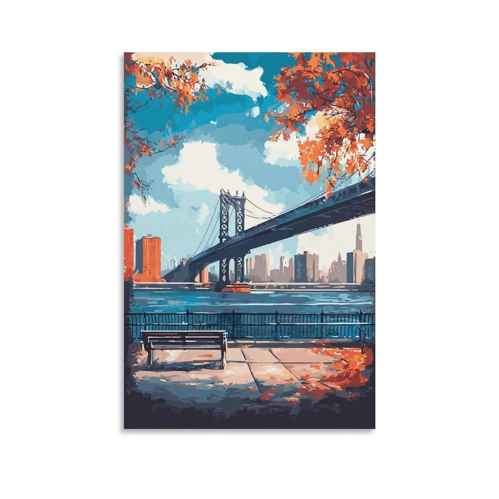 Brooklyn New York Posters 20x30inch(50x75cm) Vintage Watercolor Canvas Art