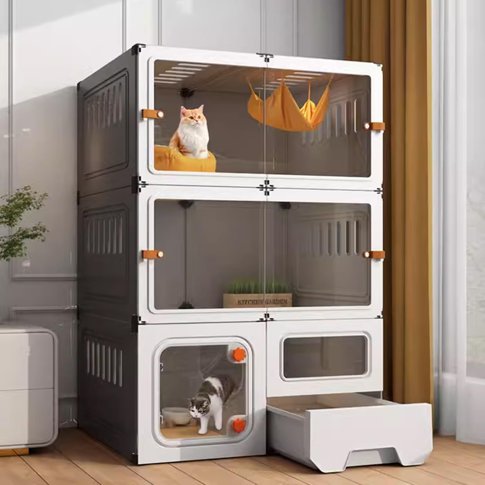Cage pour chat à 3 niveaux et enclos modulable DIY avec fenêtres