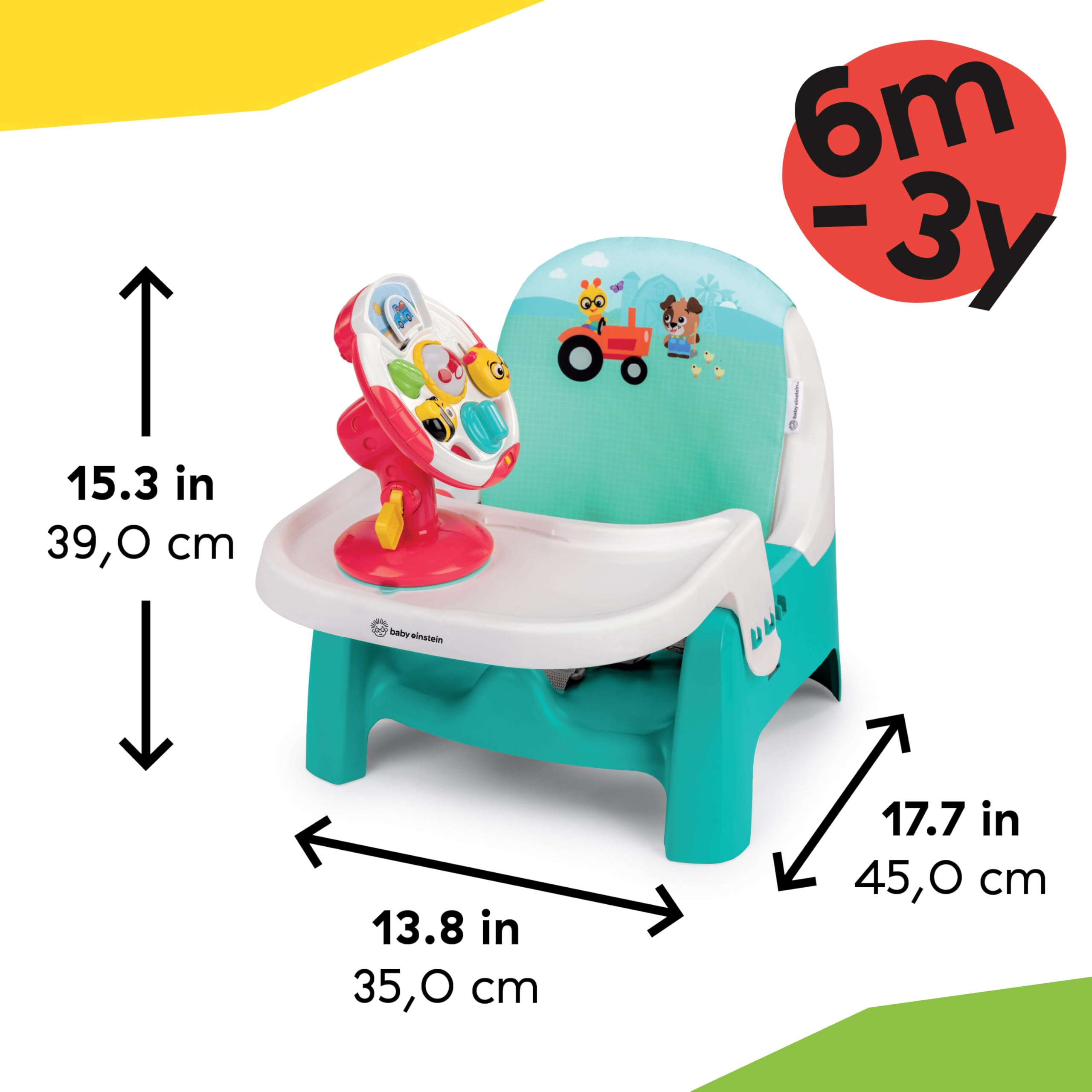 Baby Einstein Farm Explorers Seggiolino Rialzo 2-in-1 Gioco Volante Musicale 6-36 Mesi
