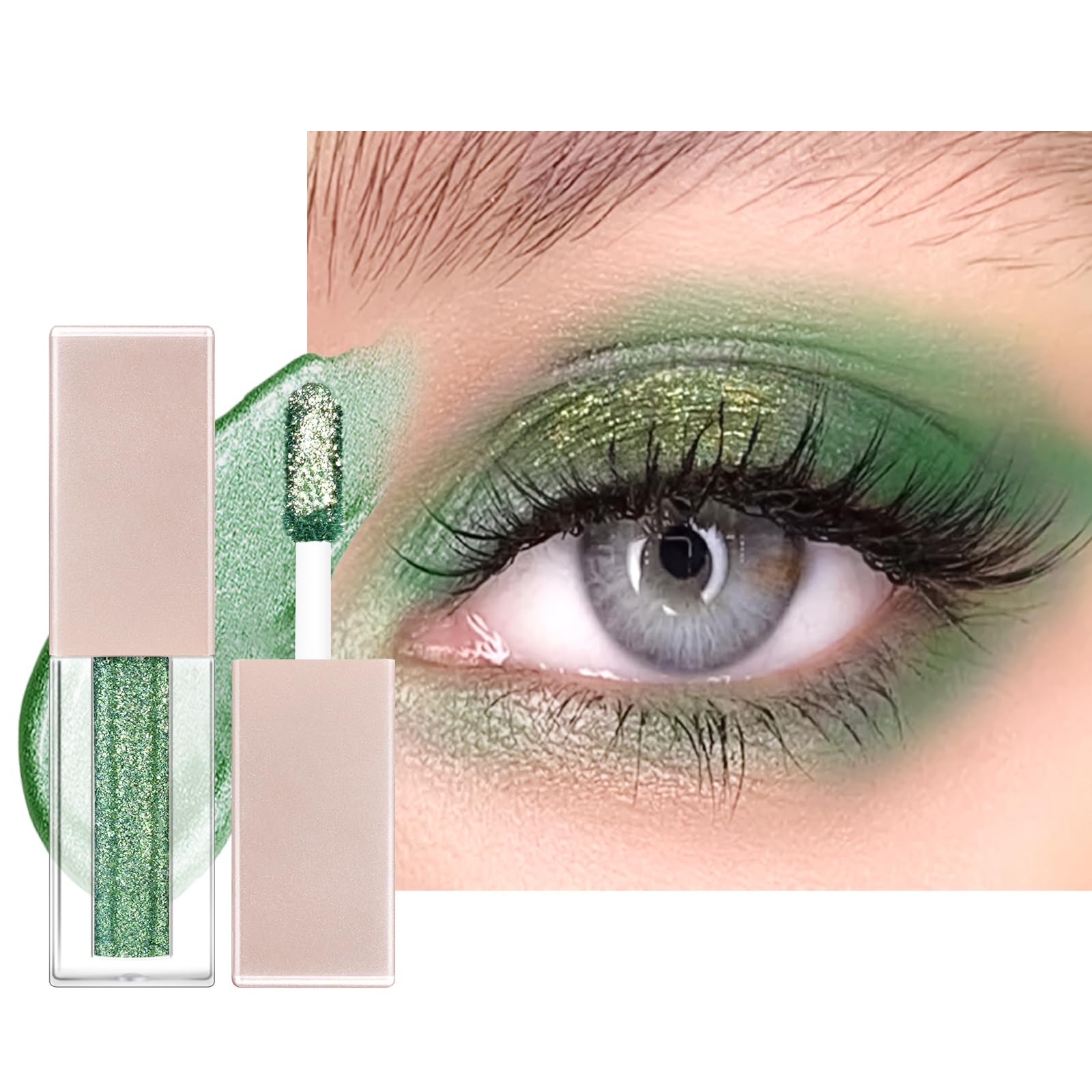 LOPHE Sombras de Ojos Liquida, 3.8g Sombras de Ojos Brillantes de Diamante, Sombras de Ojos Líquida con Brillo de Diamante, Duradero y Combinable (Verde Diamante)