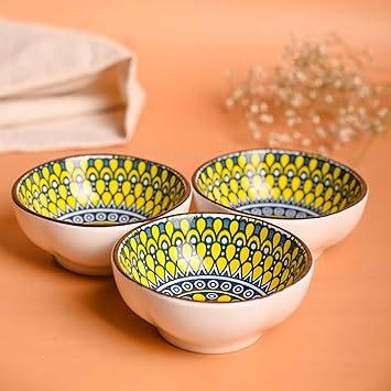 Market99 Yellow Bowl Set of 3 (100ML) | Katori/Bowls for Vegetable, Cereals,Small Serving Bowl for Home Kitchen Dining Table
