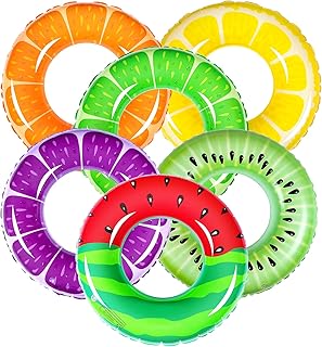 6 Pcs Fruit Inflatable Pool Floats Swimming Rings Watermelon Orange Grape Lemon Kiwi Pool Toys Swim Tubes Rings Inflatable Tubes Bulk for Adults Beach Outdoor Party Supplies Water Fun Toys
