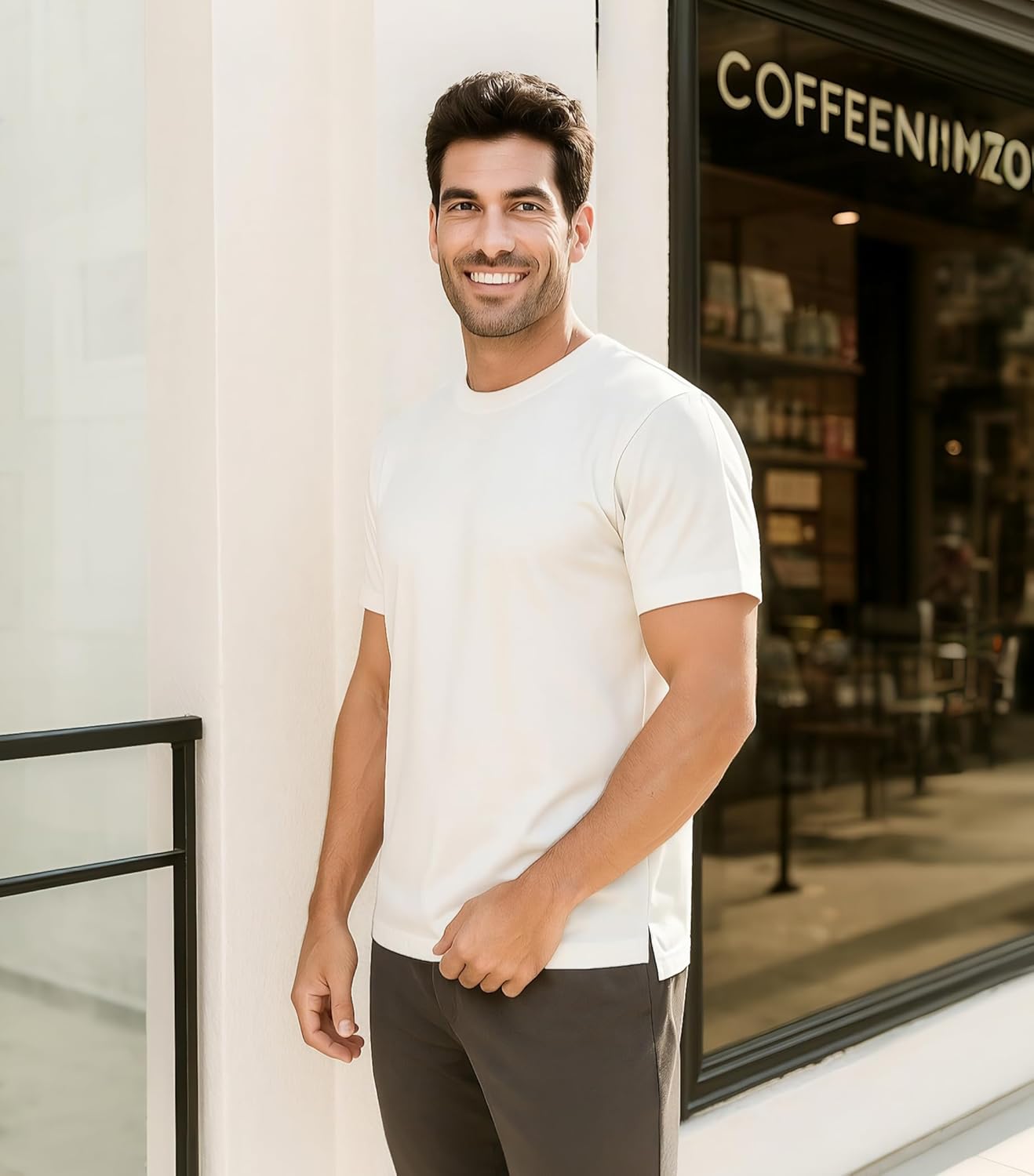 DAVID ARCHY Men's T-Shirt Heavyweight Tees Cotton Sorona Casual Plain Shirts Side Slit/Curved Hem Tees for Men 2-Pack - Image 3