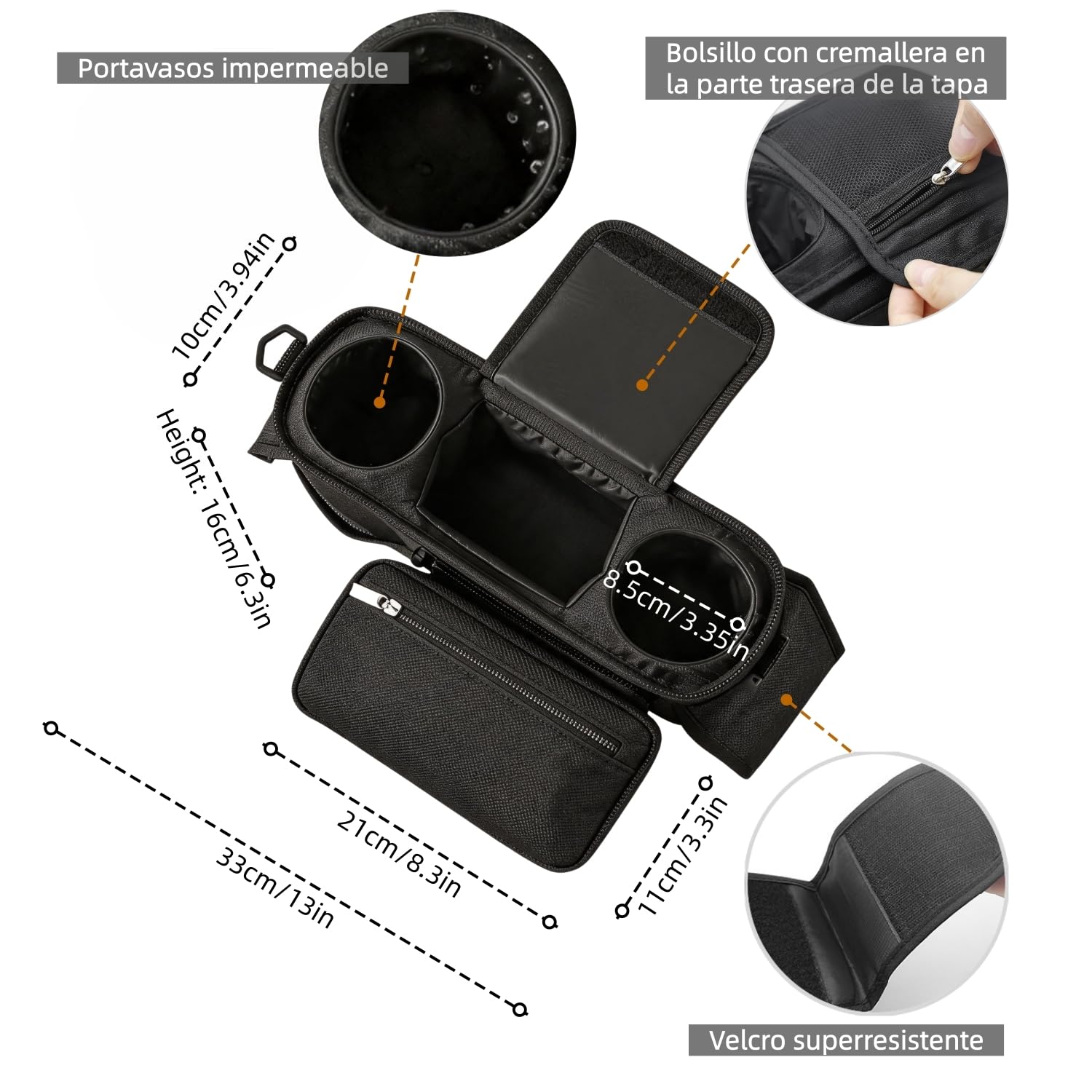 Bolso Carro Bebé Universal con 2 Portavasos Aislados y Monedero Extraíble, Bolsa Organizadora de Cochecitos Impermeable, Correa de Hombro Desmontable para Silla de Paseo y Carrito, Multifuncional