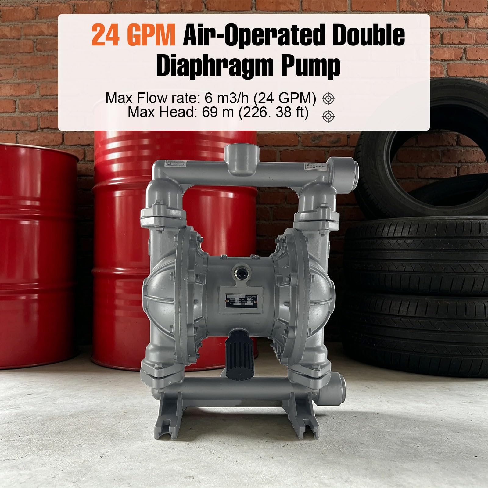 Pompe à diaphragme à air Double diaphragme Entrée et Sortie 2,5 cm Pompe à air Double diaphragme Pompe à air 35 GPM Max 120 PSI gris