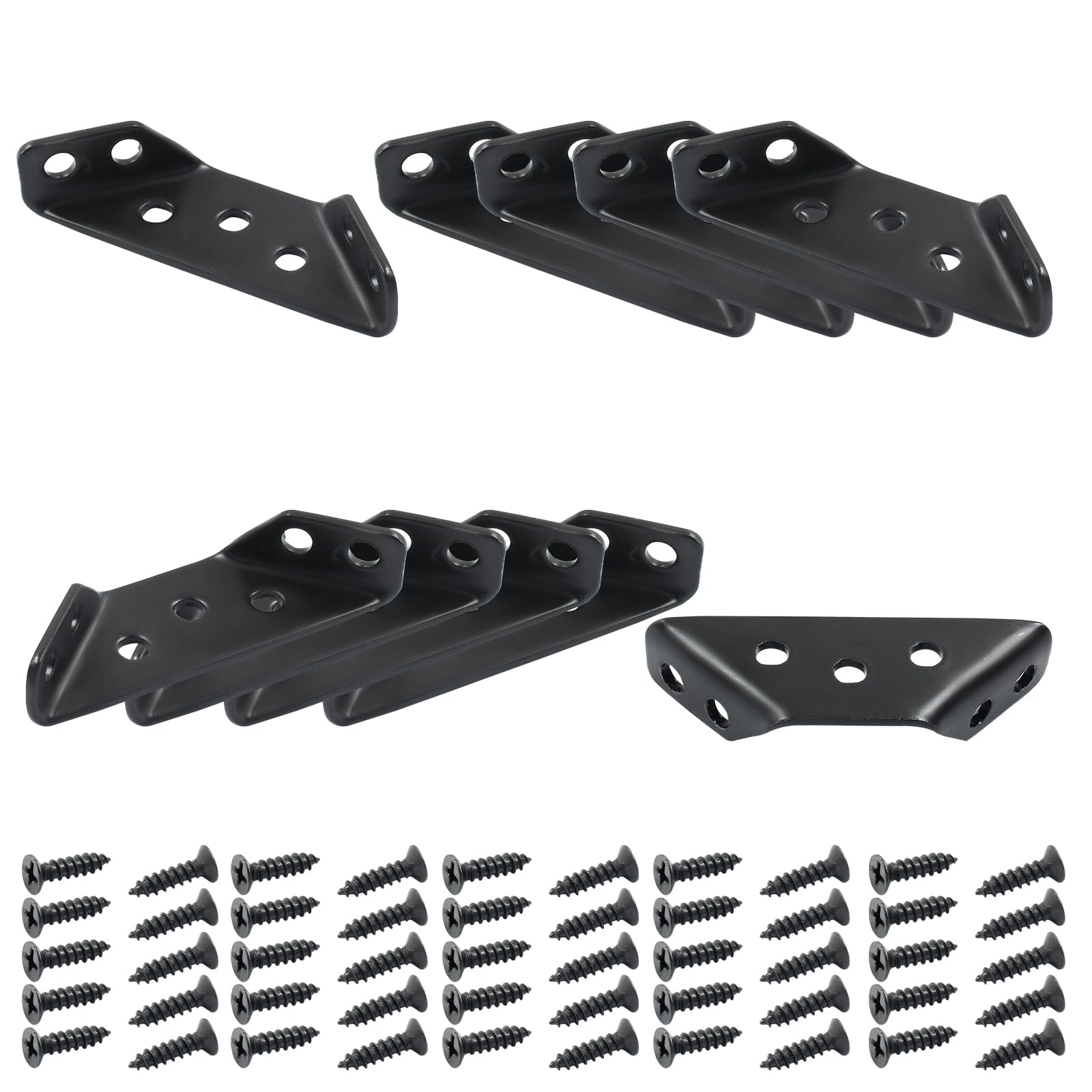 Cionyce Black Stainless Steel Furniture Corner Brackets with 80 Screws - 10 Pack Heavy Duty Corner Braces for Shelves, Cabinets, Chairs & Drawers