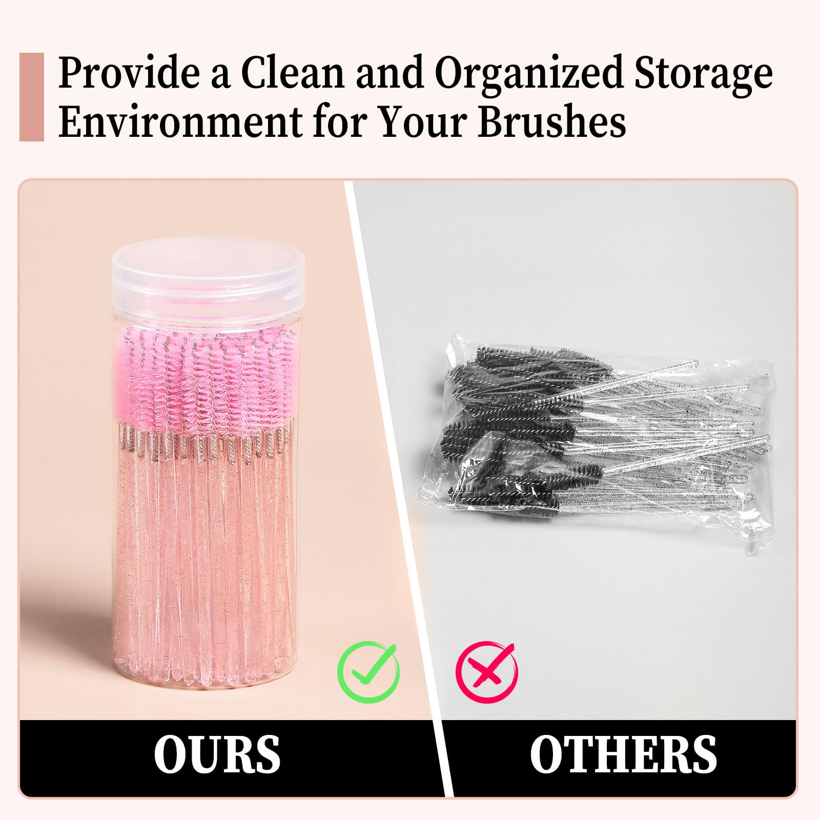 300PCS 3 Color Disposable Eyelash Brush with 3 Containers, Spoolies for Eyelash Extensions, Crystal Mascara Wands, Eyebrow Brushes for Makeup Accessories, Eye Lash Tools - Pink, Rose, Purple