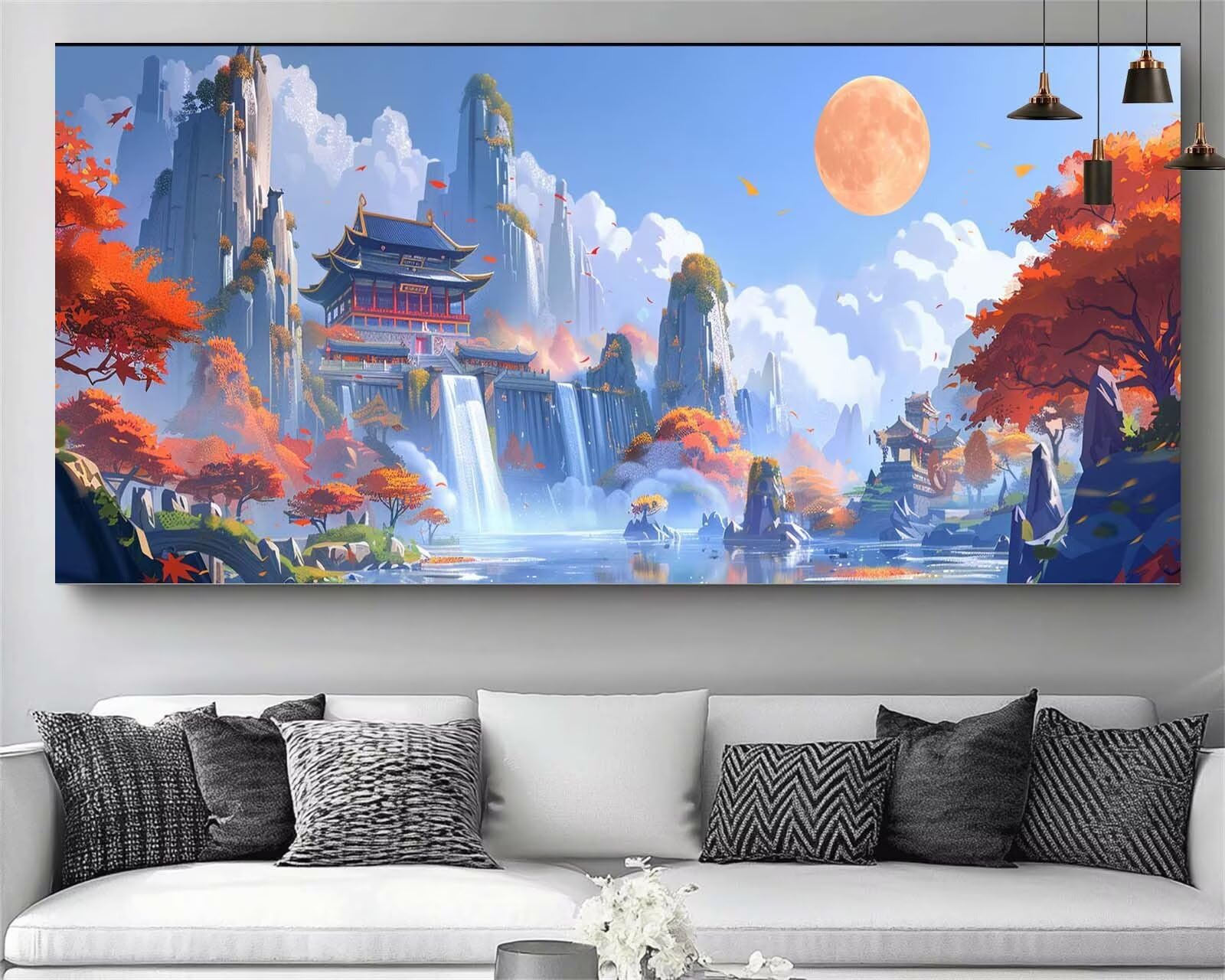 Japon Diamond Painting Cascade Diamond Painting Enfant Broderie Kit Complet, 5D Peinture Diamant Point de Croix Cristal Artisanat,DIY Tableau Strass Diamant Canevas Débutant Kit, Gifts 60x180cm M702