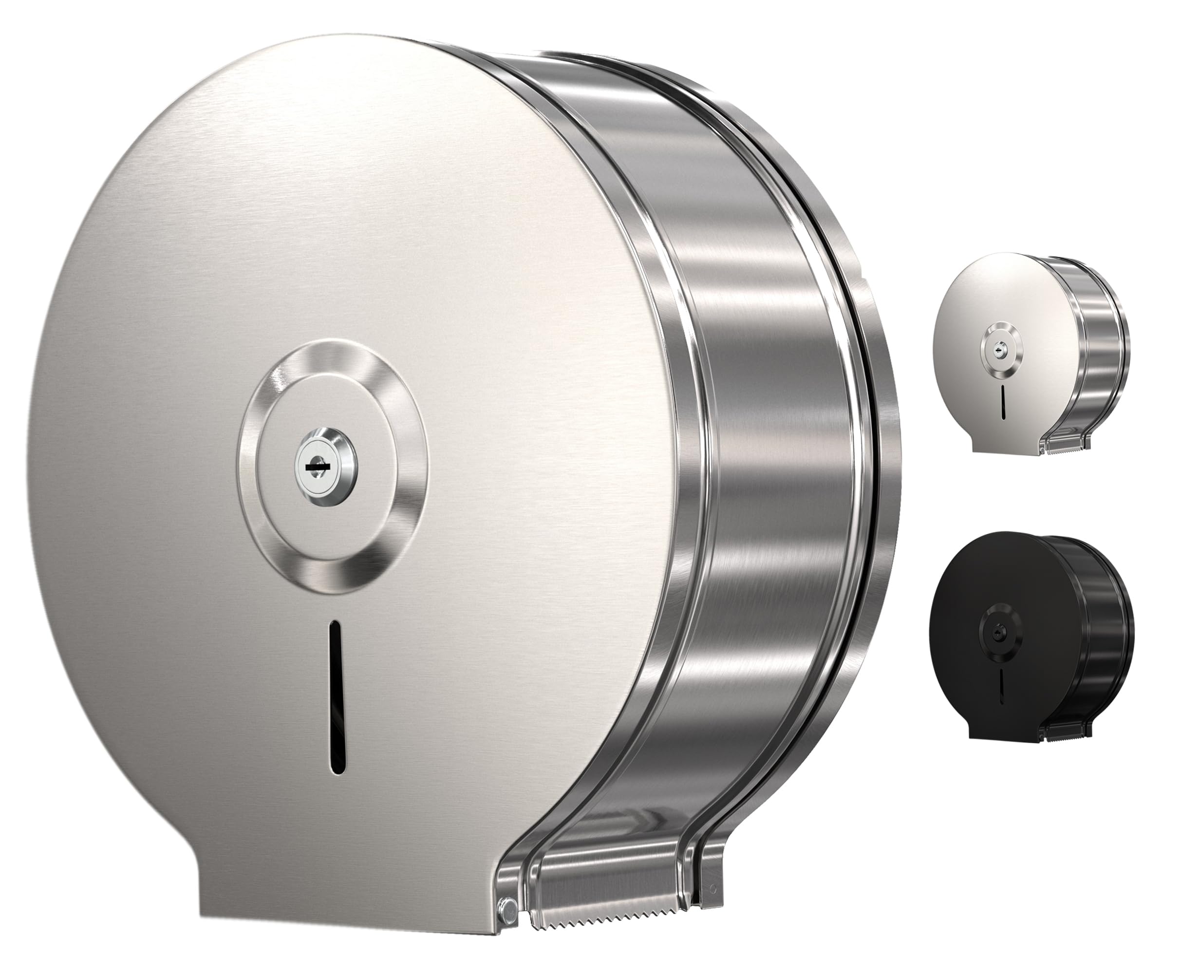 Jumbo Toilet Paper Dispenser-Wall Mount Industrial Toilet Paper Holder, Commercial Grade, Stainless Steel, Locking Bathroom Dispenser for 9" Rolls (Dispensador de Papel de bano) by EnBath (Silver)