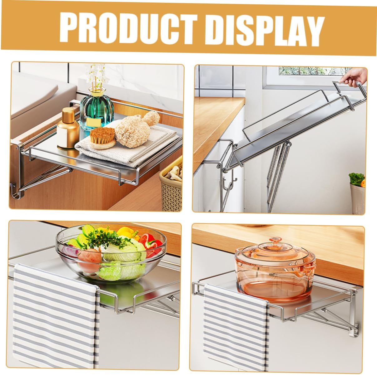 Foldable over The Door Kitchen Organizer Shelf Multi-function Stainless Steel Storage Rack for Cabinets Space-saving Accessory for Home and Office Use
