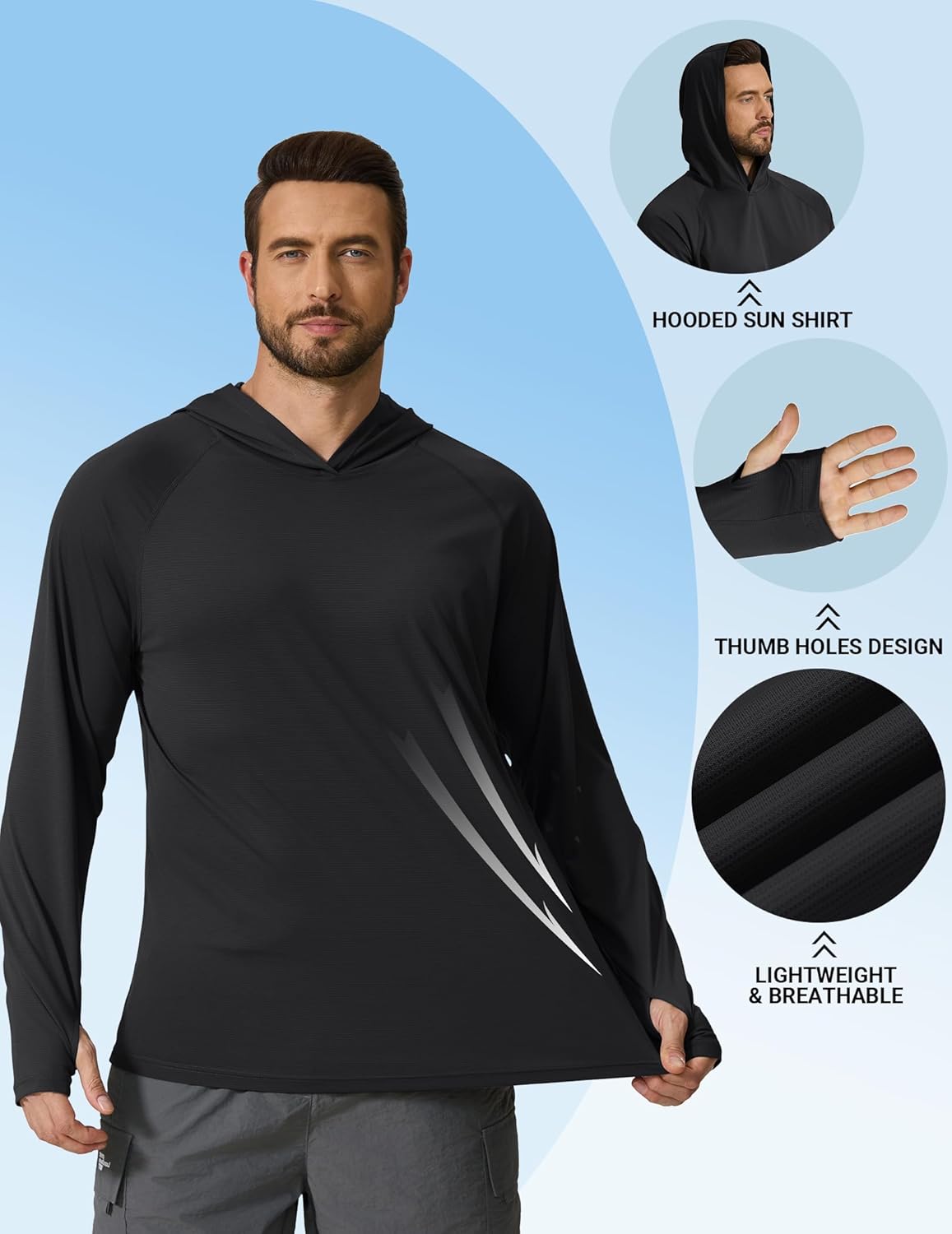 COOFANDY Men's SPF 50+ Sun Shirts Long Sleeve Rash Guard Thin Summer Hoodie Sun Protection Fishing Shirt with Thumbhole - Image 4