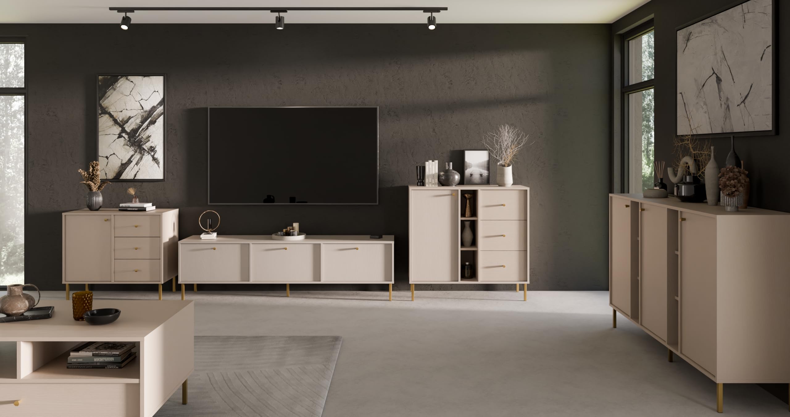 Szafka RTV stojąca do salonu Sakai 2 3K T303 Beżowy