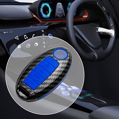 Miniatura 6 de Funda para llavero para Nissan Altima Sentra Maxima Rogue Armada Pathfinder Infiniti Premium, sin llave de entrada remota, de fibra de carbono con
