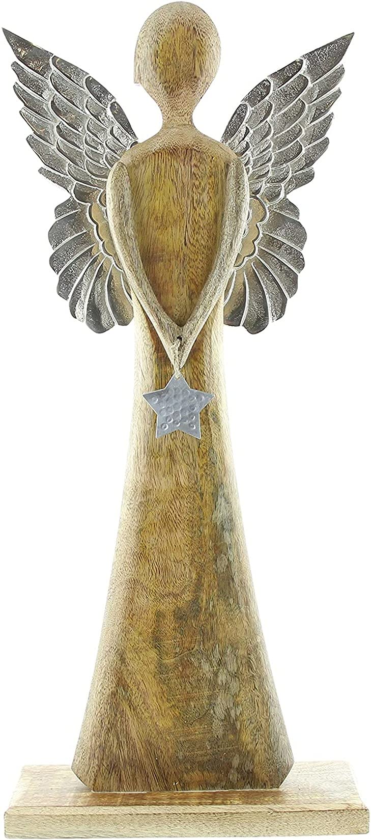 Dekoleidenschaft Engel Silver Star aus Mango-Holz & Metall, 62 cm hoch, Dekofigur, Weihnachts-Dekoration, Weihnachtsengel