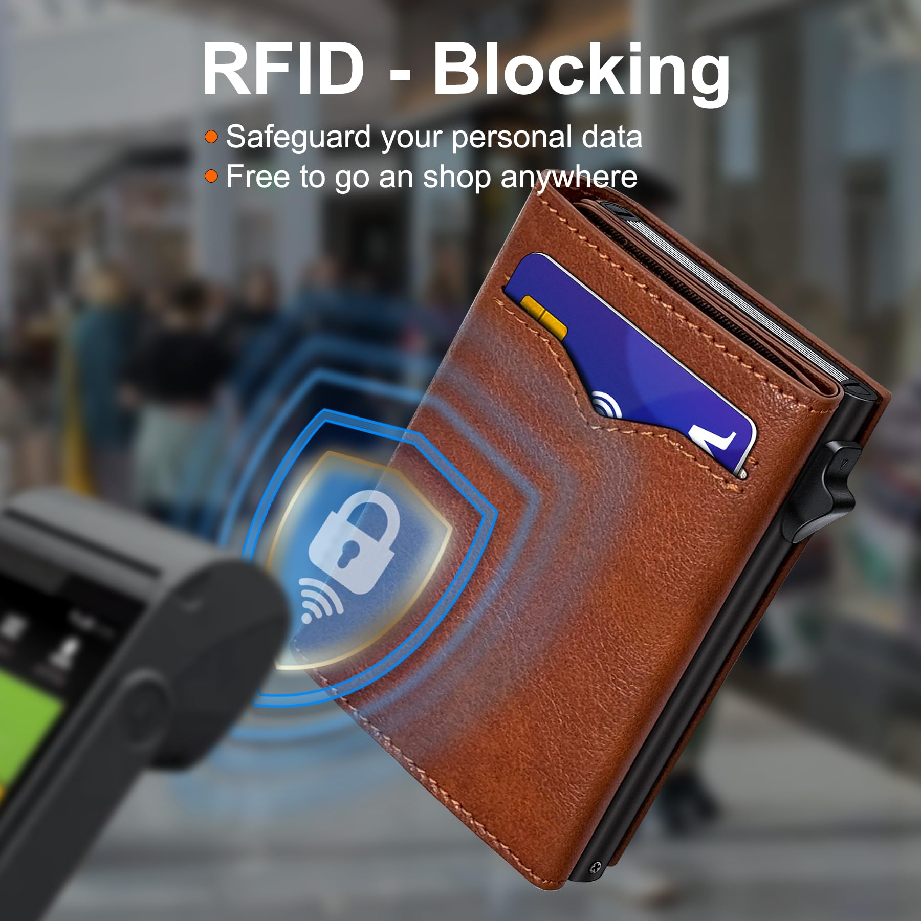 Wallet for Men,with Cash Pocket 2 ID Window 9-13 Cards,Metal Case Smart Slim Pop Up Credit Card Holder Flip with Magnetic Closure RFID Blocking Trifold wallet with Gift Box