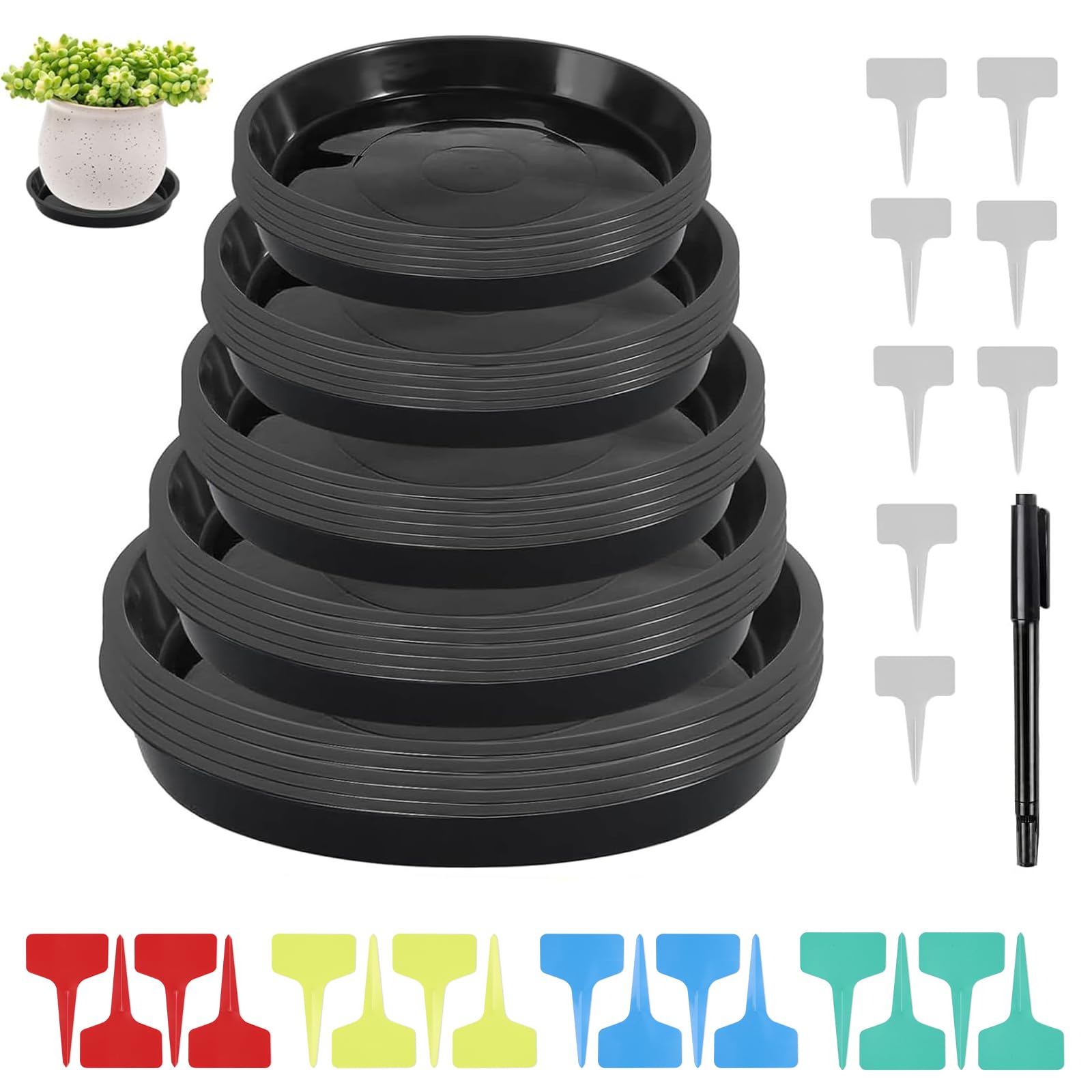 25Pieces Trays Plant Pot Saucers 22/20/18/16/14CM Plant Saucers for Pots — image 1