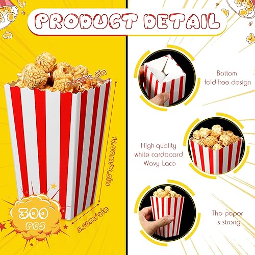 Miniatura 2 de Engrowtic 300 cajas de palomitas de maíz para fiestas, mini contenedores de papel para palomitas de maíz, soportes para golosinas para fiestas,