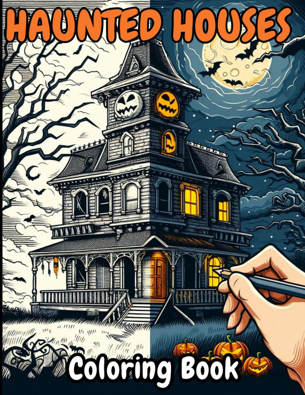 Haunted Houses Coloring Book: Spooky and Eerie Designs for Halloween Fun .