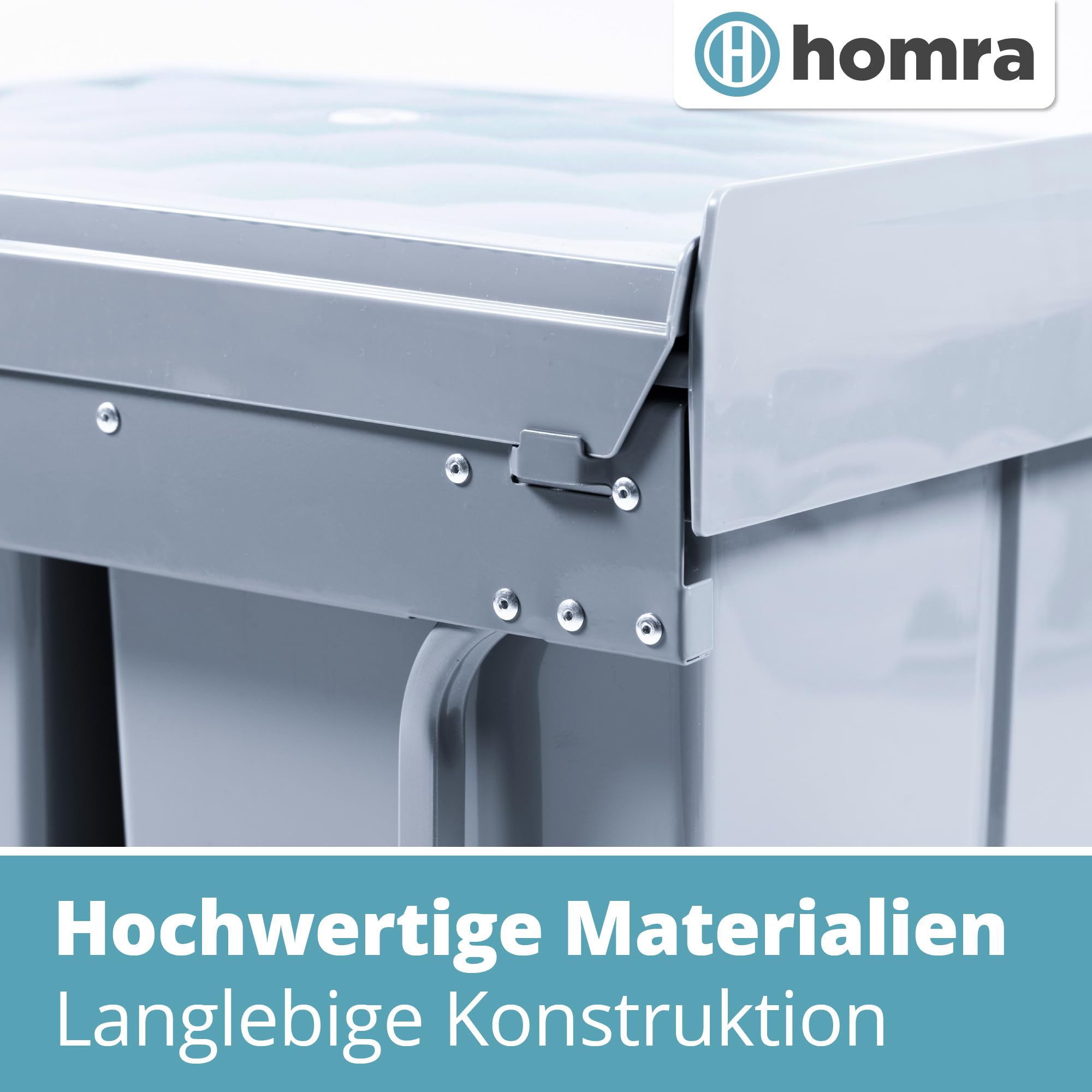Homra Mülleimer 2 Fächer Ausziehbar | Einbaumülleimer Küche 2x20l | Mülltrennsystem Unterschrank | Doppelmülleimer Müll-Trennsystem | Abfalleimer Mülltrennung | 34x48x41,5cm für Schränke ab 40cm Breit
