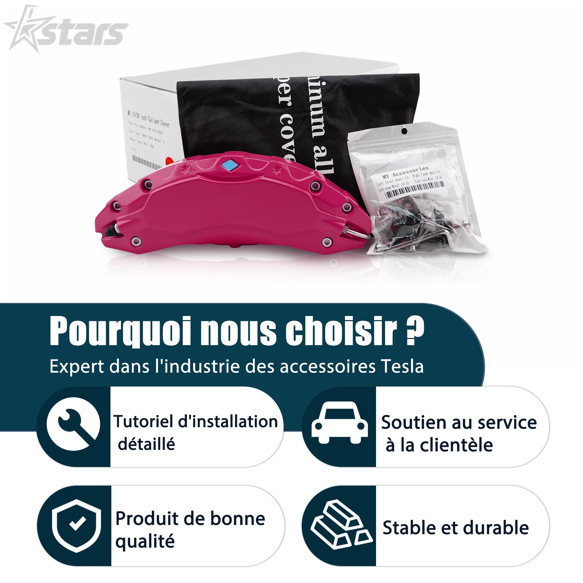 Kstars 4 Couvercles D'Étrier Rouge Pour Tesla Model Y 2020-2024 – 19" & 20" – Look Sportif Premium