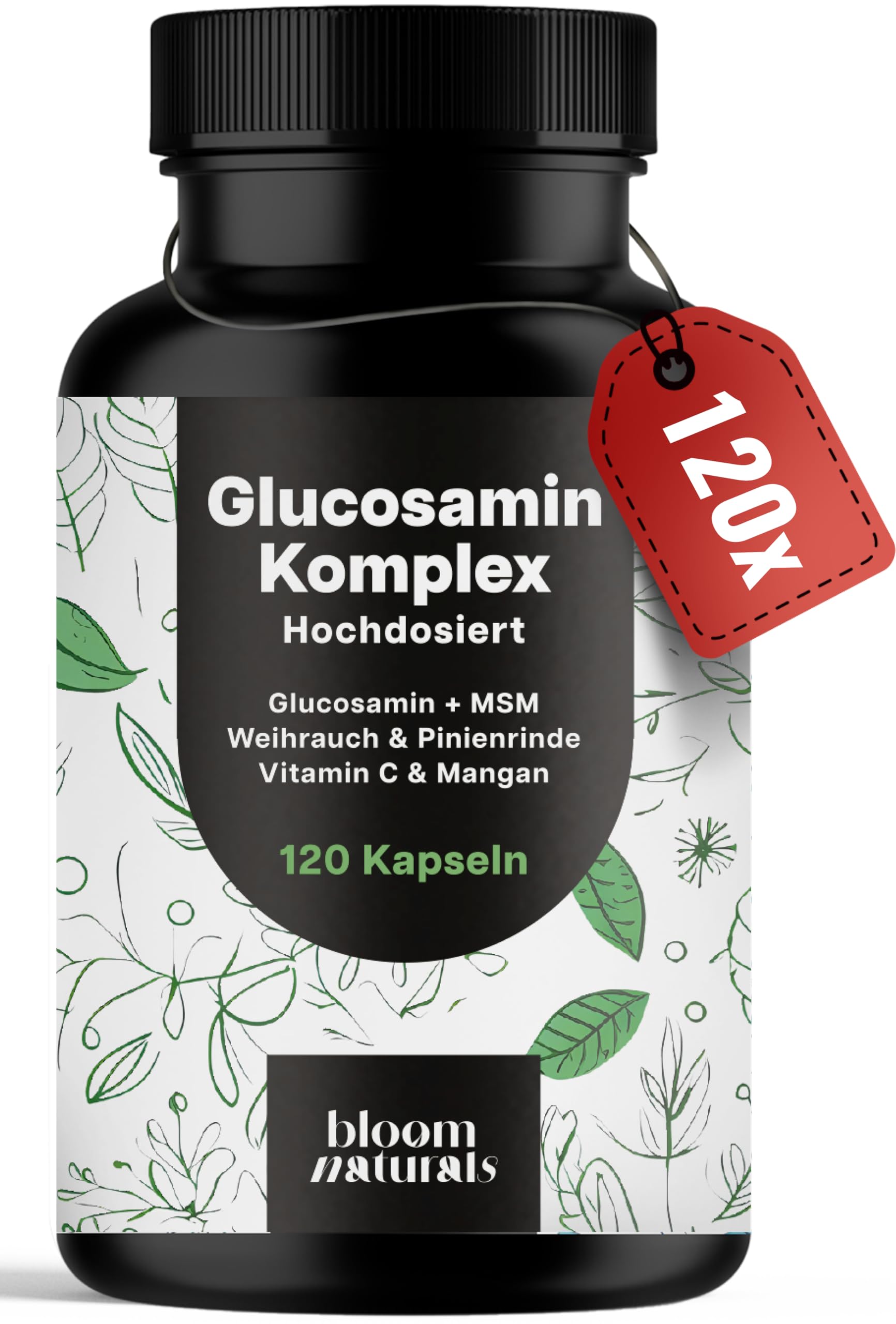 Glucosamin Kapseln Komplex Hochdosiert - 120 Kapseln - Mit MSM, Weihrauch, Pinienrinde, Vitamin C & Mangan - Produziert in Deutschland - Glukosamin Komplex - Verpackung kann variieren
