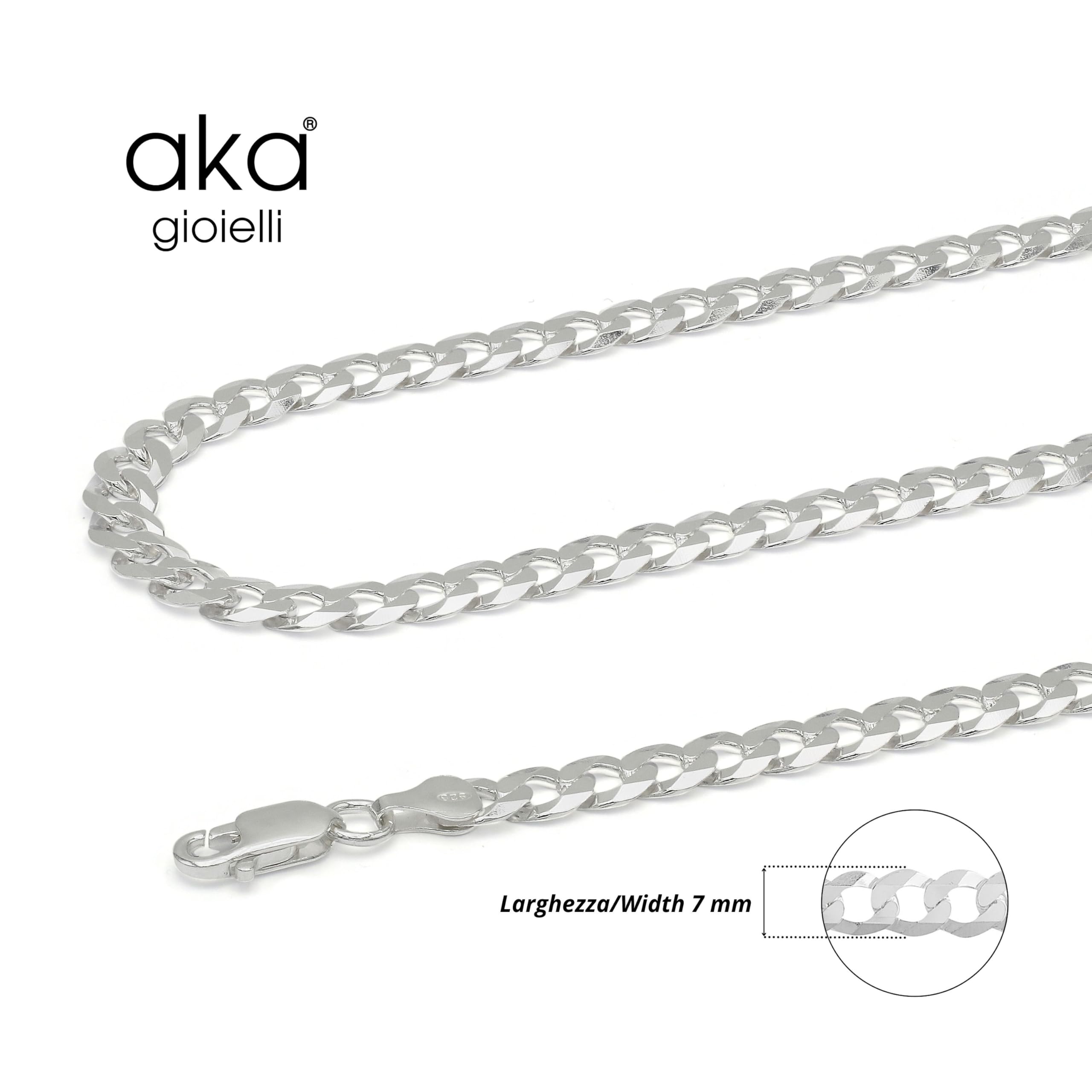 AKA Gioielli® - Collar Hombre Mujer Plata de Ley 925 Auténtica - Cadena Cubana 7mm en Plata de Ley 925 Maciza - Collar Hipoalergénico Longitudes: 45 50 55 60 65 75 cm - Made in Italy