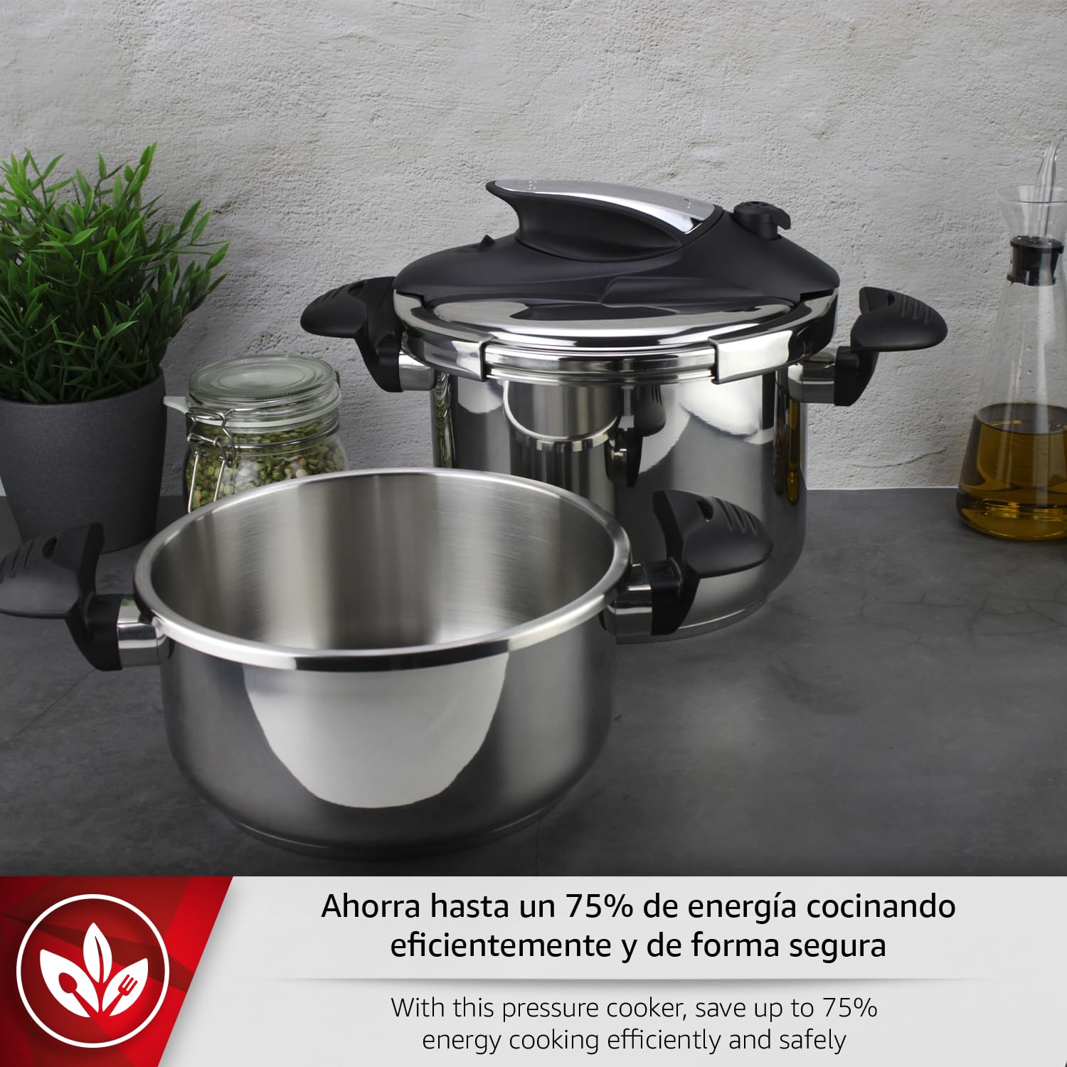 Magefesa Nova - Pentola a Pressione Rapida da 6L, Acciaio Inox 18/10, Sensore di Pressione, Chiusura Facile e Comoda, Cucina Sana, Induzione, Risparmio Energetico