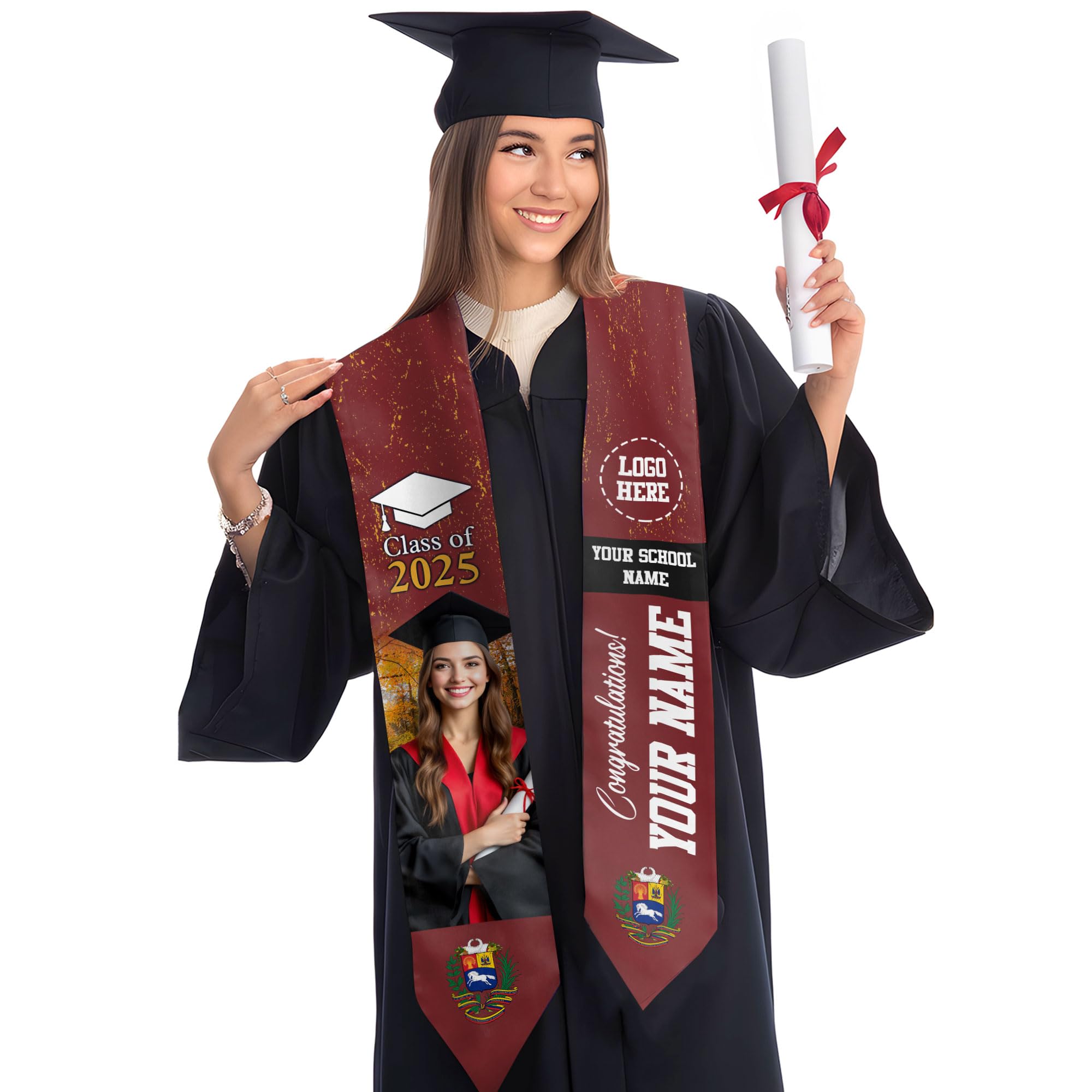 MonkeyVan Custom Venezuelan Flag Graduation Stole 2025 Venezuela Graduation Sash Venezuelan Flag Graduation Sash Class Of 2025 Vnzl 13
