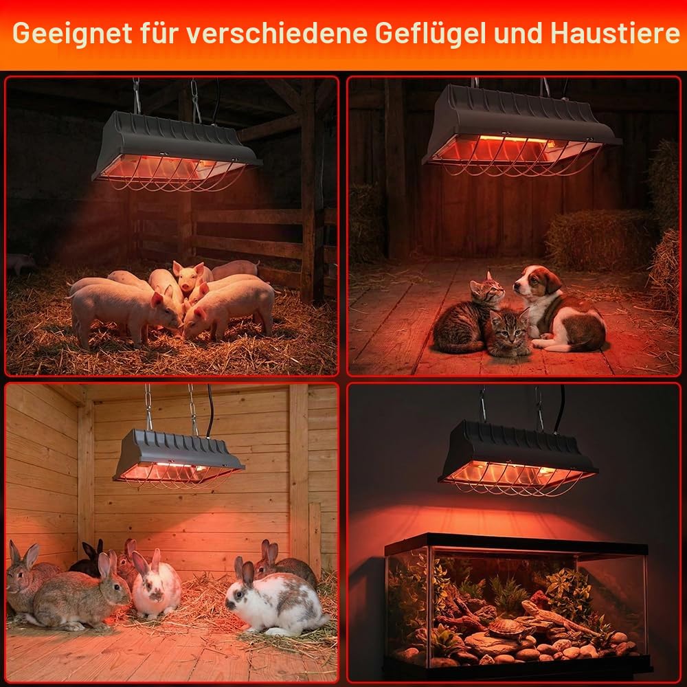 Golgner Rotlichtlampe Wärmelampe für Küken, 175W Heizlampe Hühnerstall, Wärmelampe Hühner, Wärmelampe Tiere, Ferkellampe Kückenlampe mit Schalter, für Küken, Ferkel, Welpen, Enten